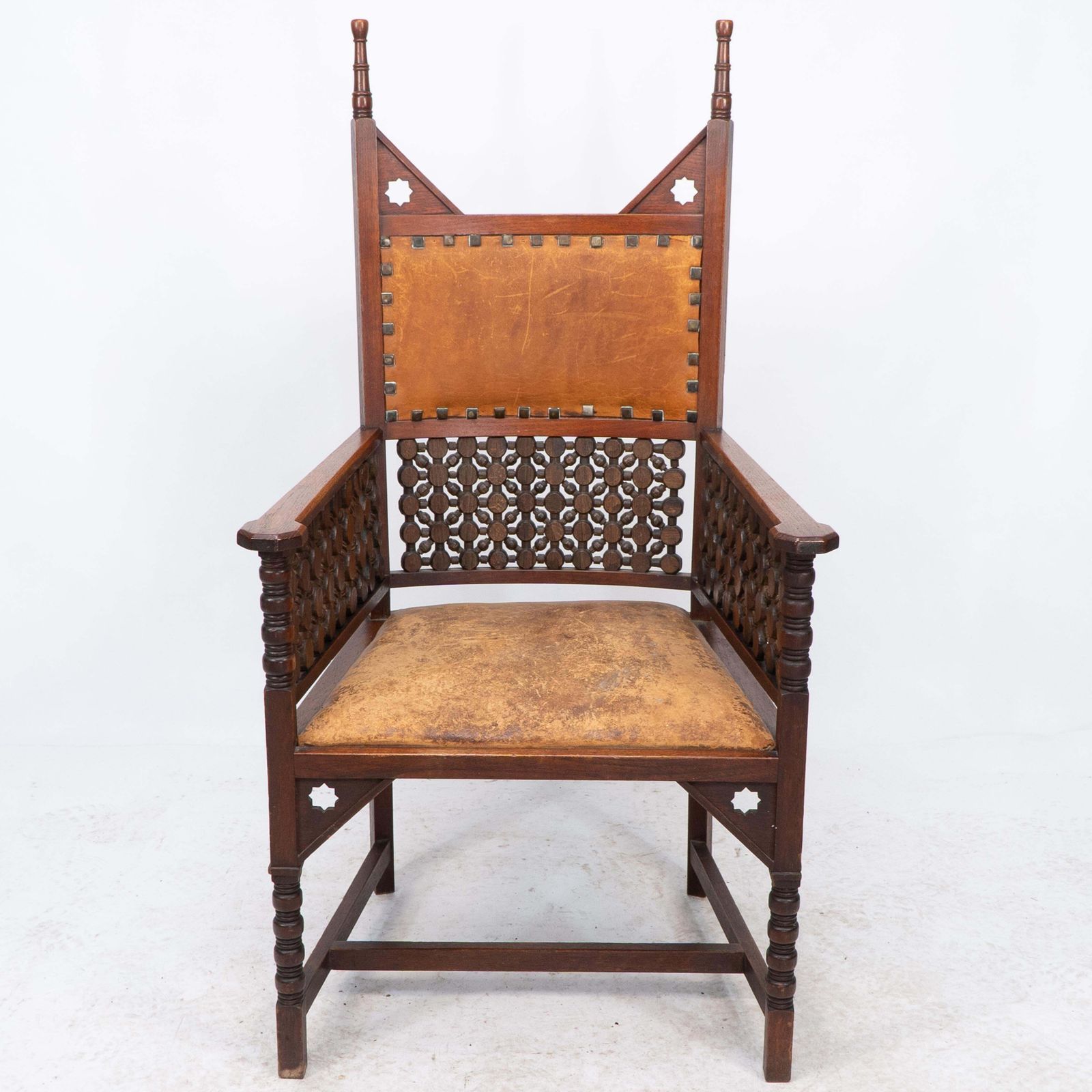 Liberty & Co. A Moorish Arts & Crafts Walnut Armchair With Original Leather Seat photo furniture