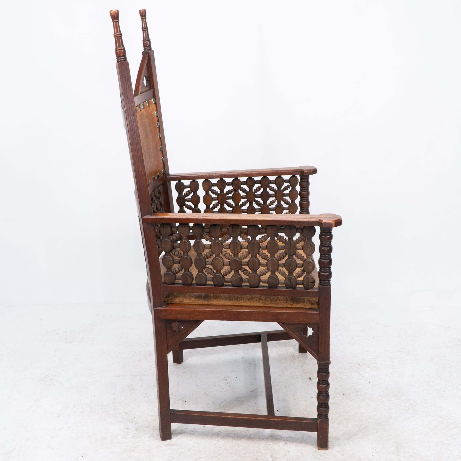 Liberty & Co. A Moorish Arts & Crafts Walnut Armchair With Original Leather Seat photo 2447.0