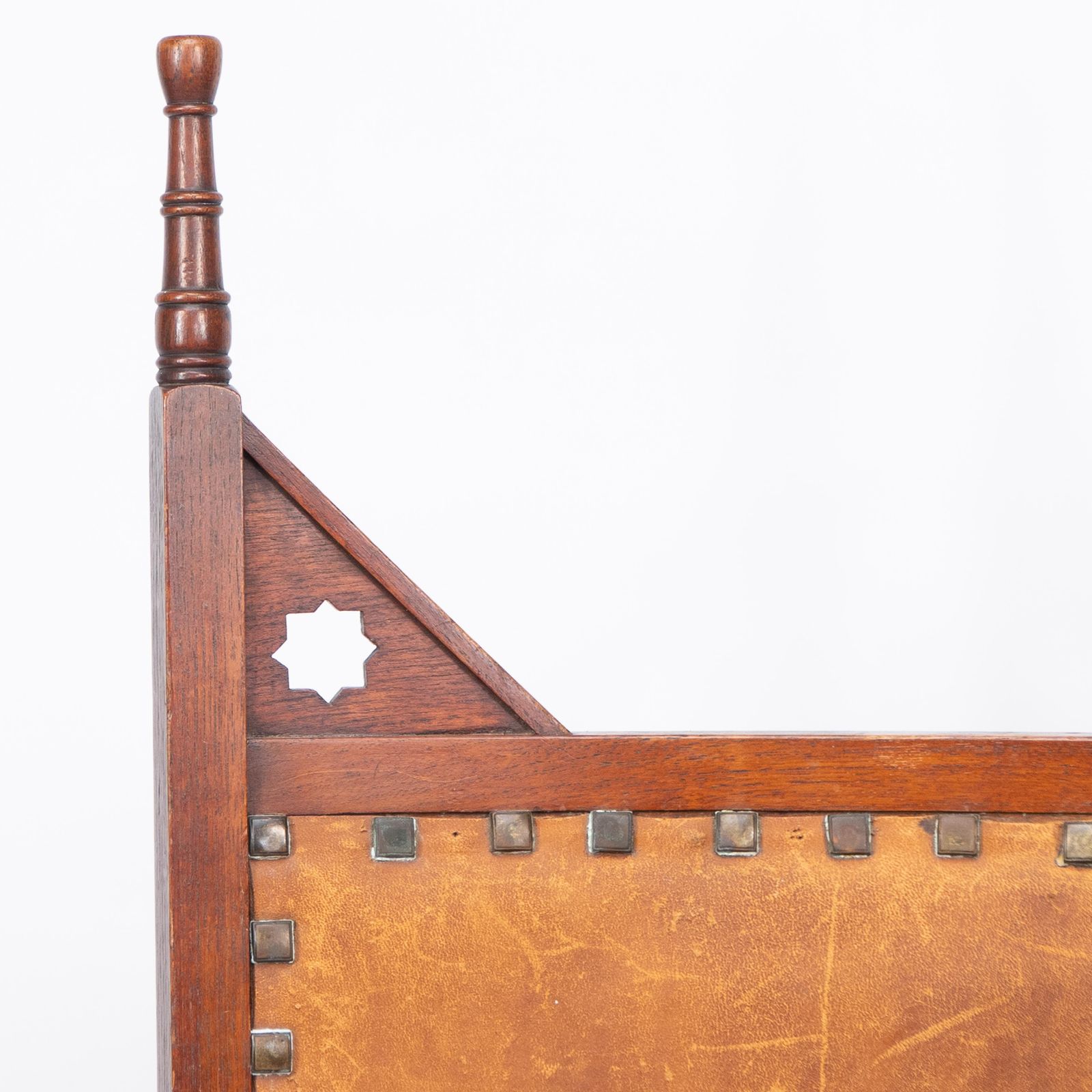 Liberty & Co. A Moorish Arts & Crafts Walnut Armchair With Original Leather Seat photo vinterior