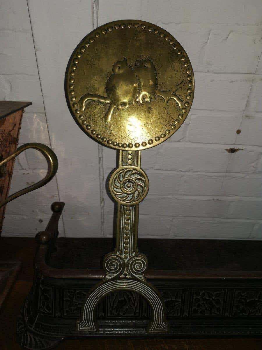 Thomas Jeckyll Attri., A Pair Of Anglo Japanese Brass Fire Dogs With Love Birds photo for sale