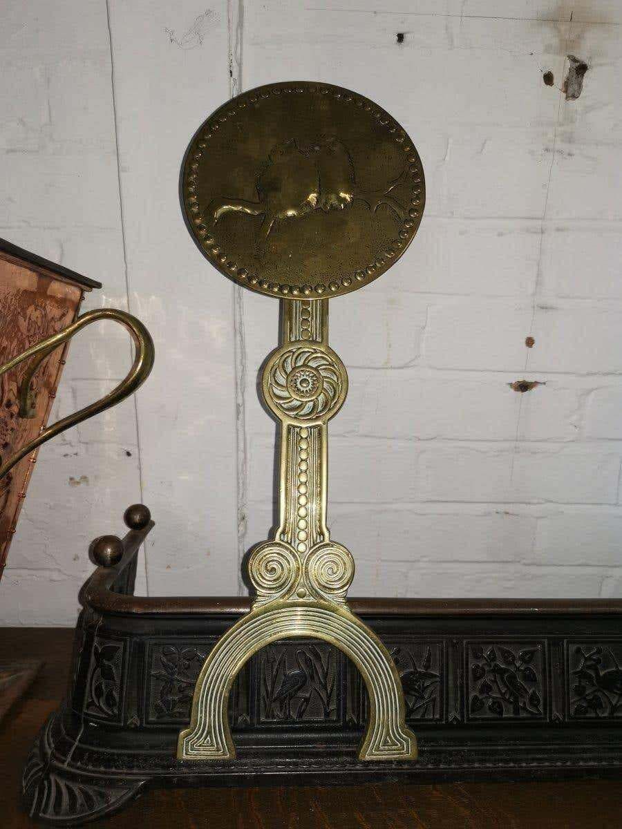 Thomas Jeckyll Attri., A Pair Of Anglo Japanese Brass Fire Dogs With Love Birds photo Home Fixtures