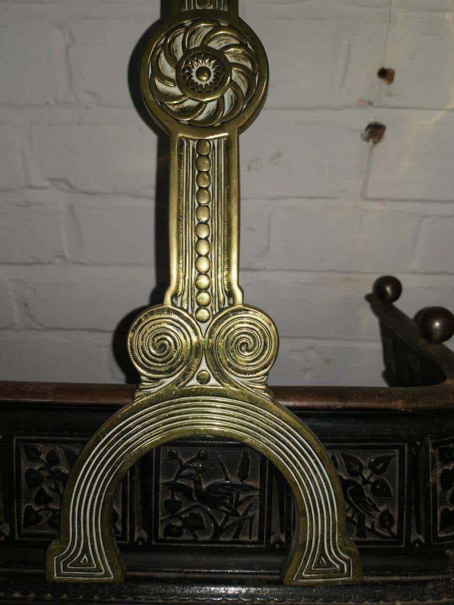 photo furniture Thomas Jeckyll Attri., A Pair Of Anglo Japanese Brass Fire Dogs With Love Birds