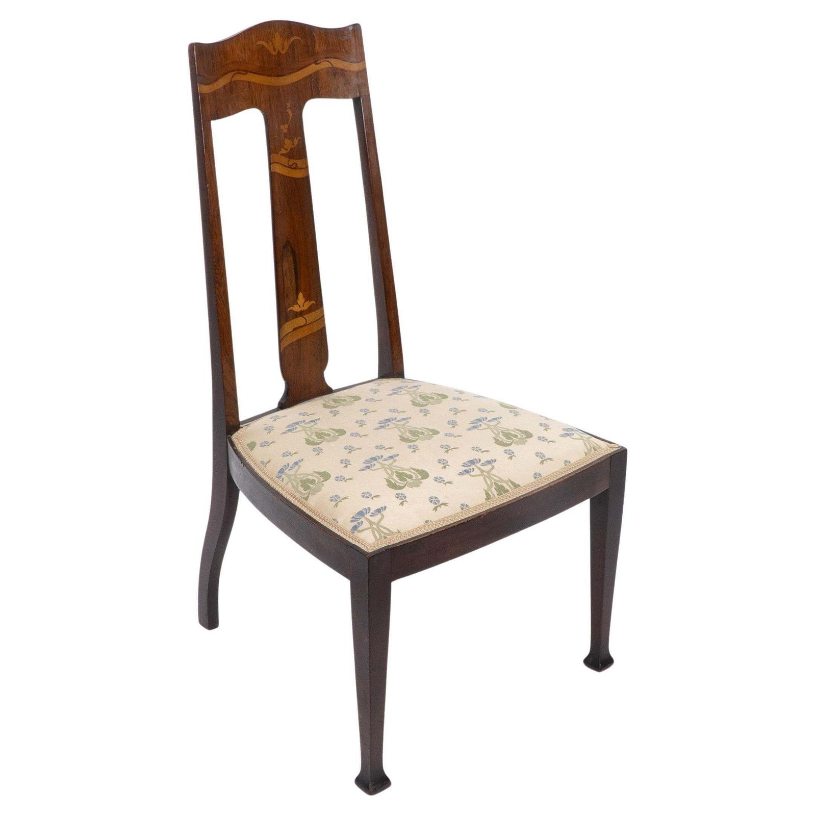 Jas Shoolbred. Arts & Crafts Mahogany Rosewood Chair With Stylized Floral Inlay