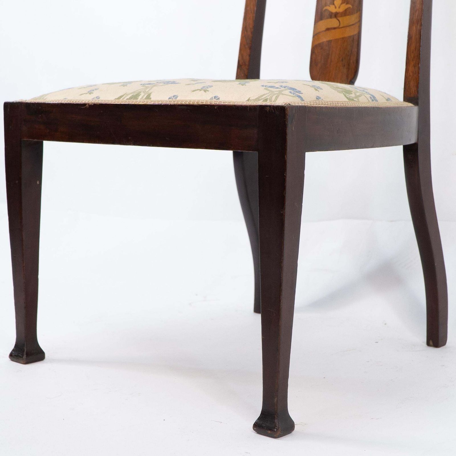 Furniture Jas Shoolbred. Arts & Crafts Mahogany Rosewood Chair With Stylized Floral Inlay photo