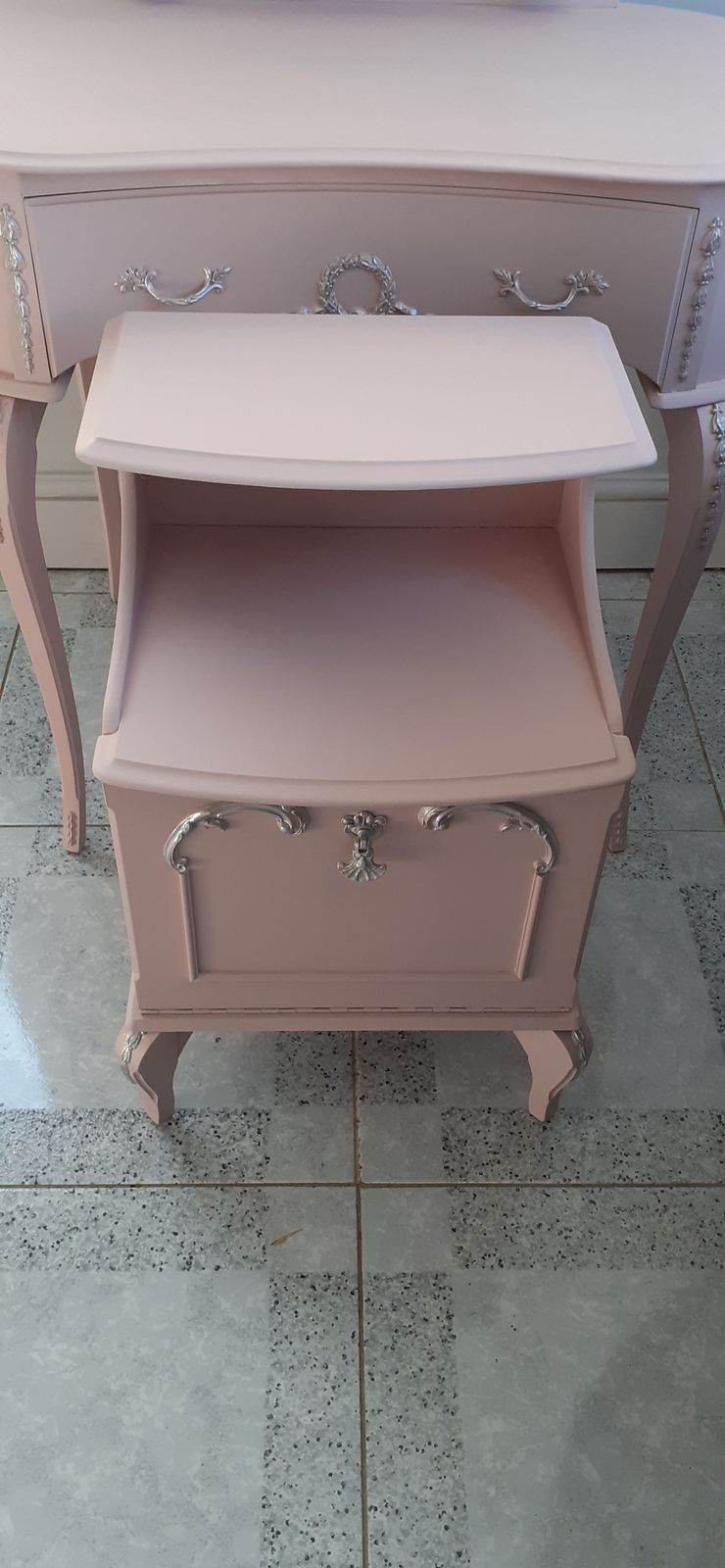 Beautiful Olympus Bedroom Set. Hand Finished In Rose Water And Silver With Glass Top. photo furniture