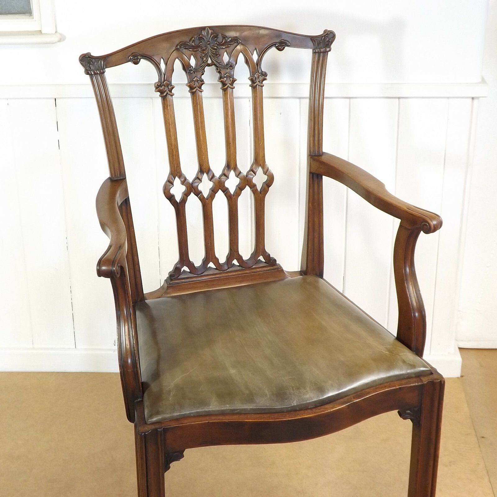 Desk Chair Arm Elbow Chippendale Mahogany C1900 Antique photo furniture