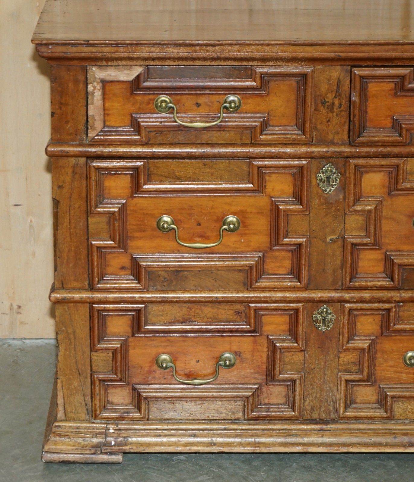 Antique 17th Century English Oak Medium Sized Chest Of Two Over Two Drawers photo Furniture