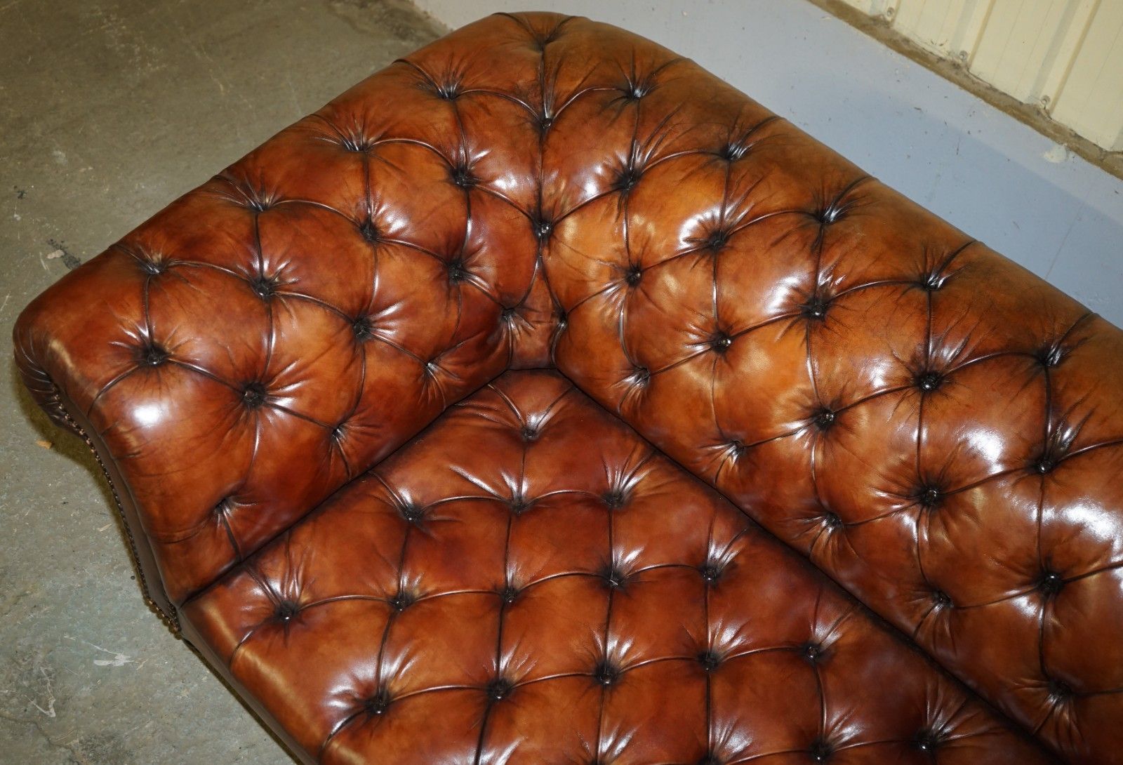 photo for sale Pair Of George Smith Early Victorian Brown Leather Chesterfield Tufted Sofas