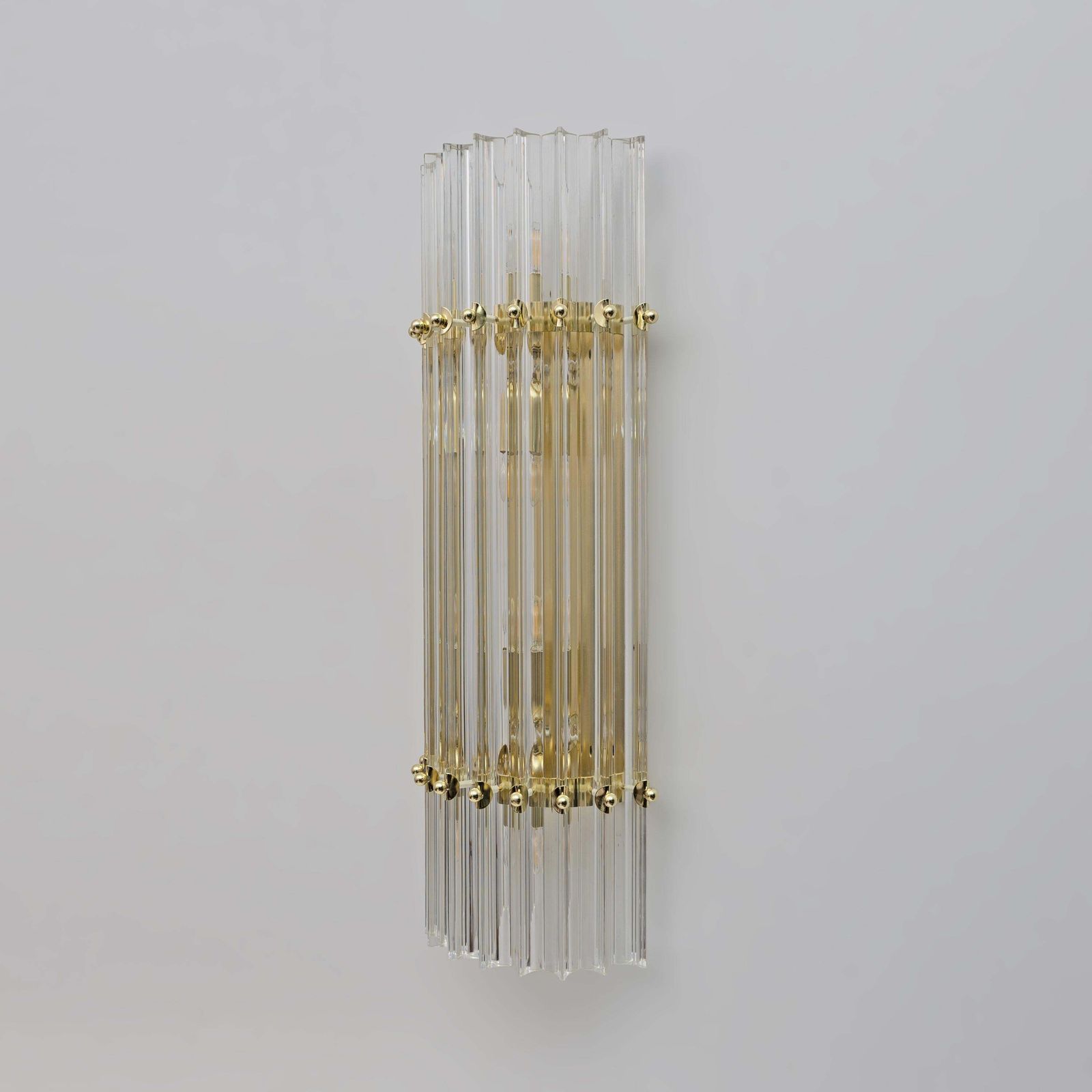 Pair Of Venini Style Mid Century Brass And Murano Glass "Triedri" Sconces photo buy
