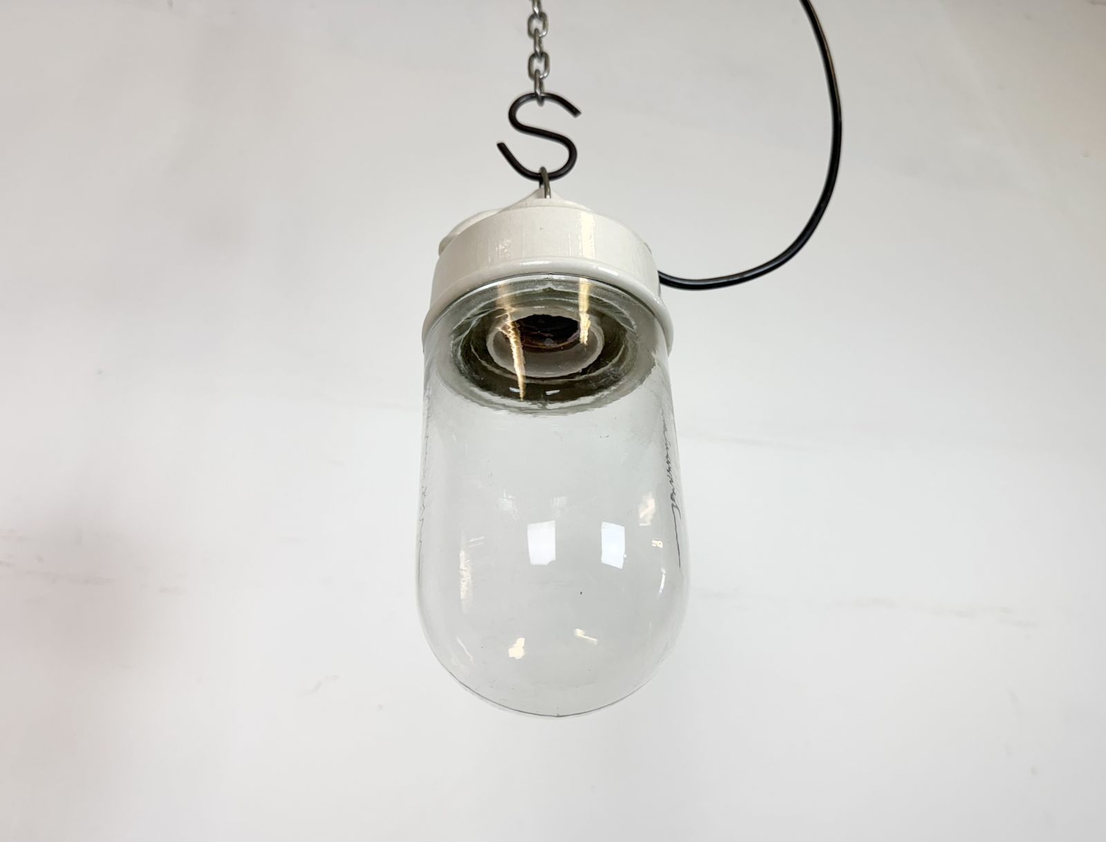 Lighting Vintage White Porcelain Pendant Light, 1970s photo