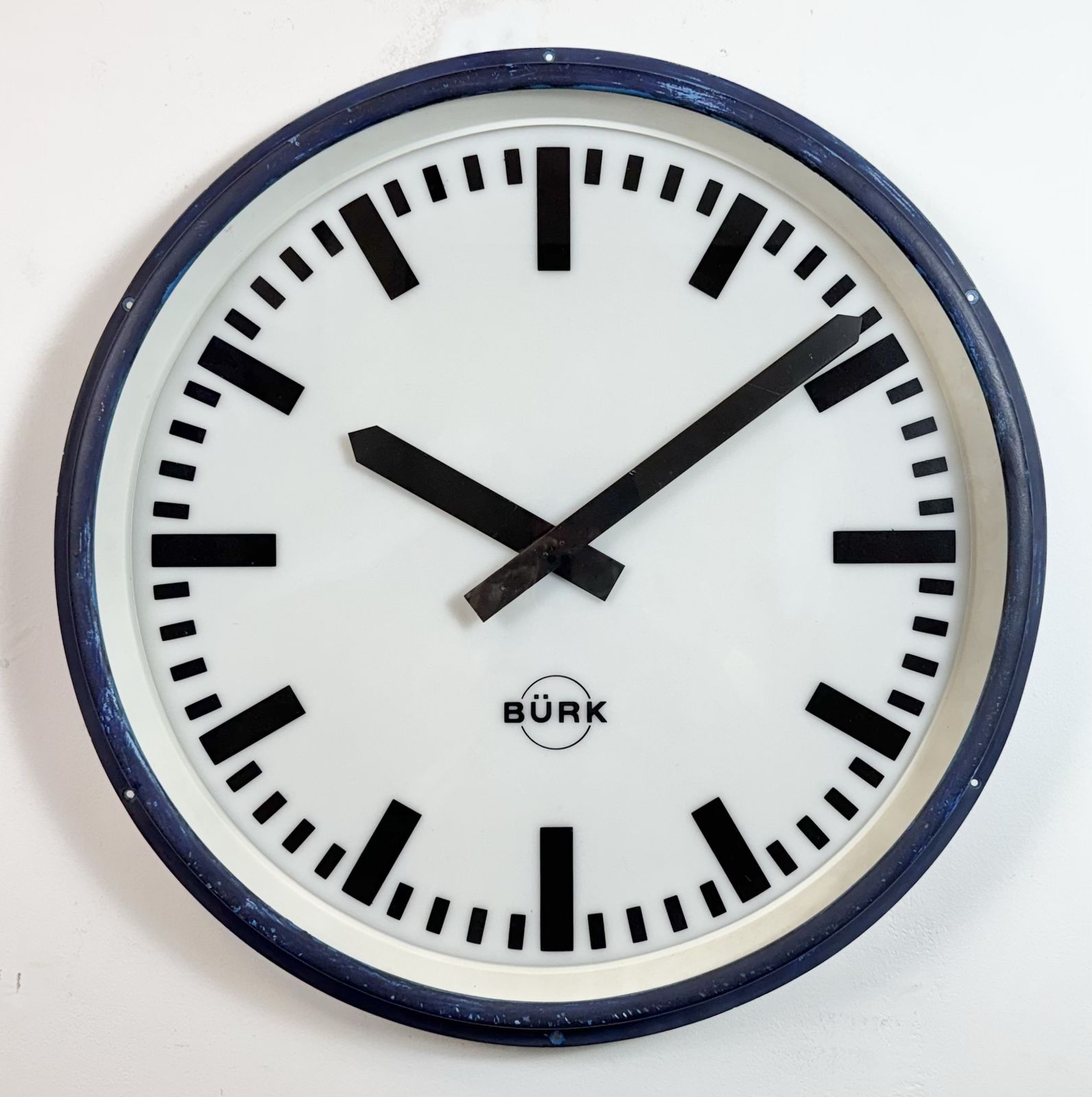 Huge Blue German Industrial Factory Wall Clock From Burk, 1960s photo vinterior