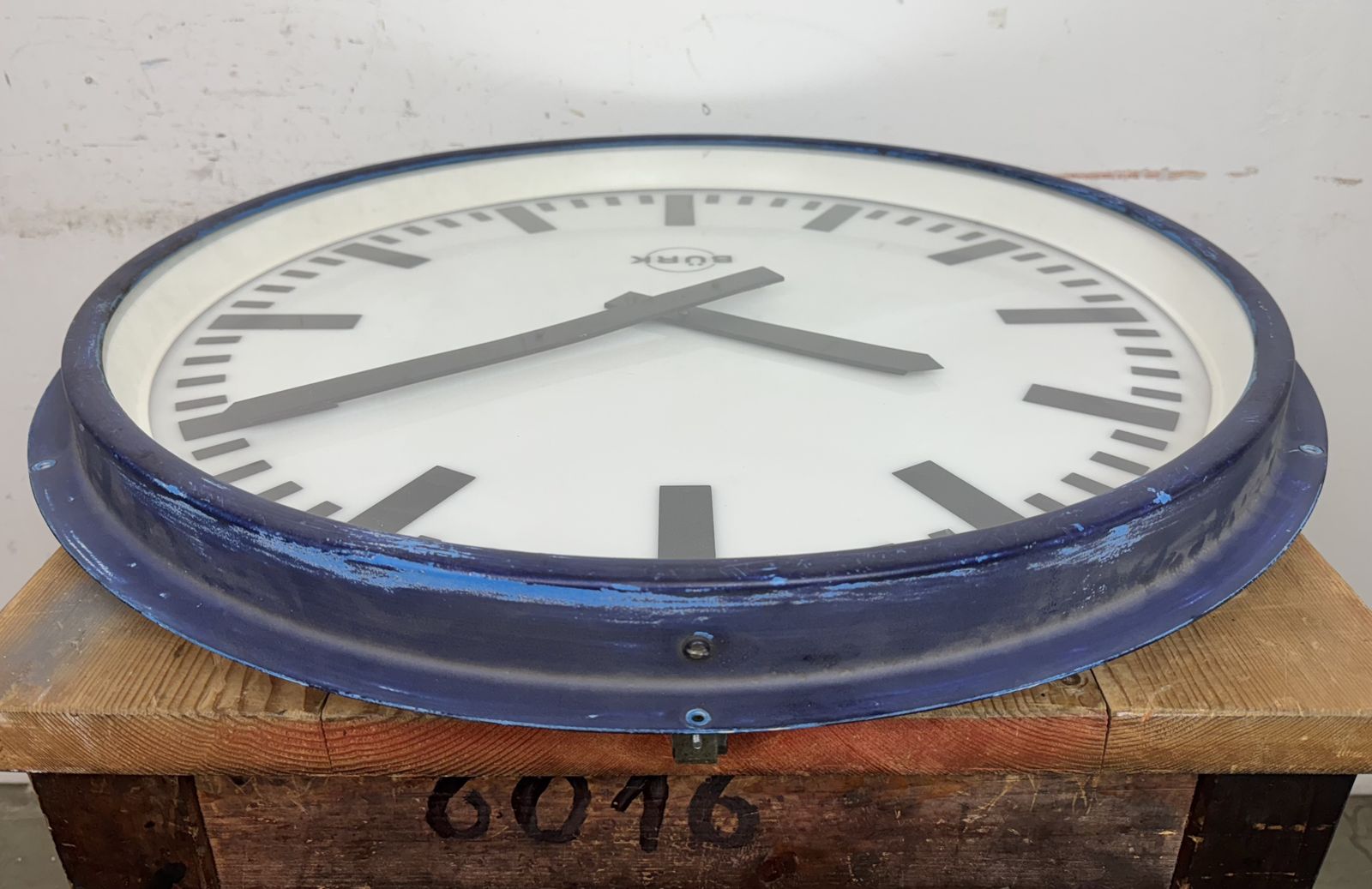 Huge Blue German Industrial Factory Wall Clock From Burk, 1960s photo buy
