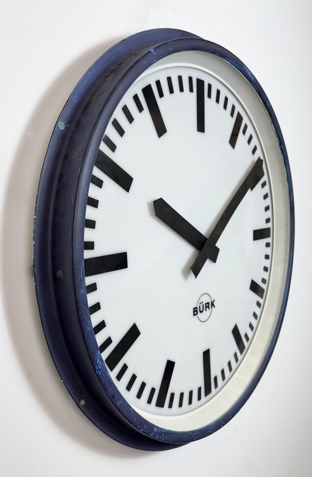 749.0 Huge Blue German Industrial Factory Wall Clock From Burk, 1960s photo