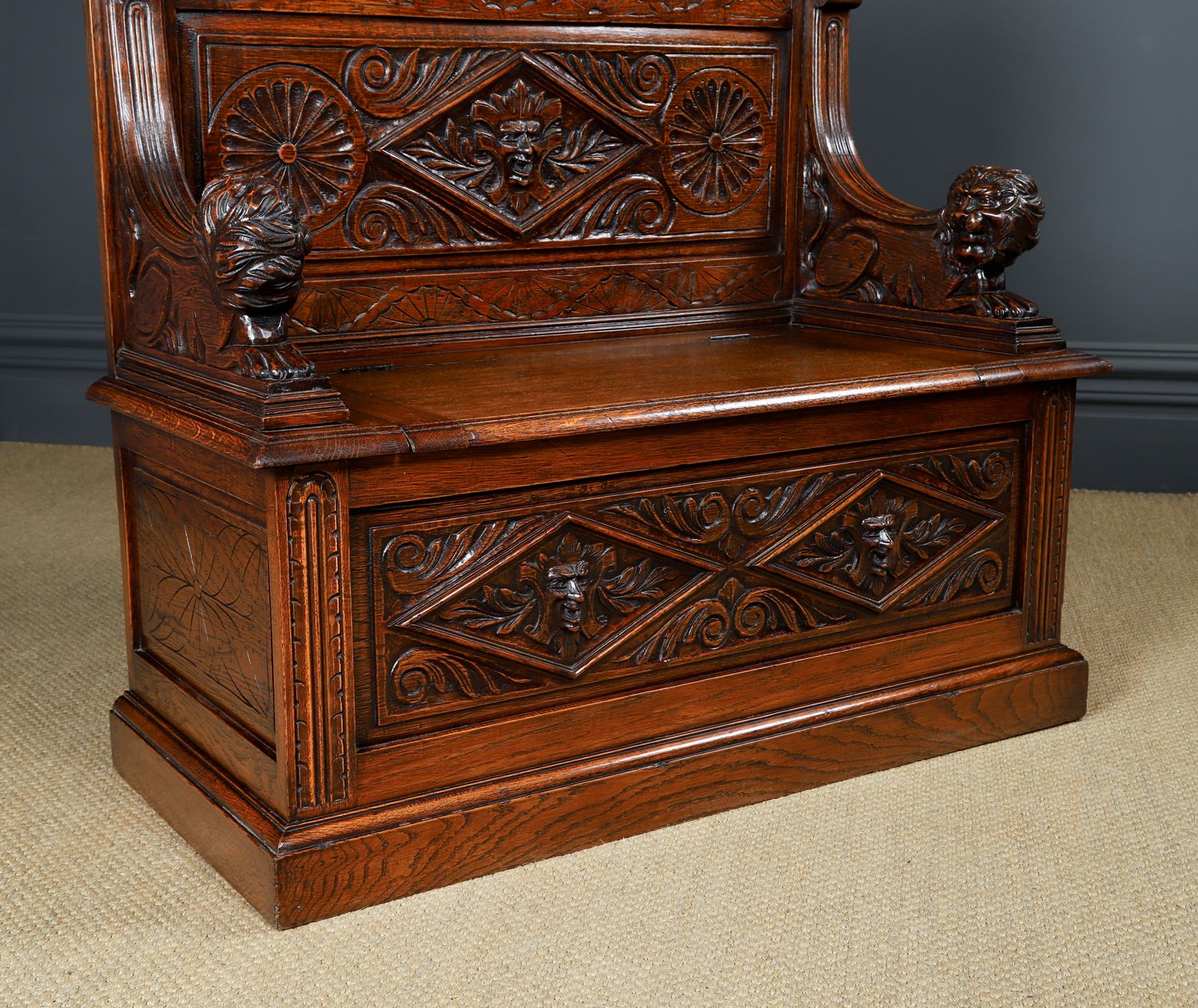 Small English Victorian Carved Oak Bench Monks Kitchen Hall Settle (Circa 1880) photo furniture