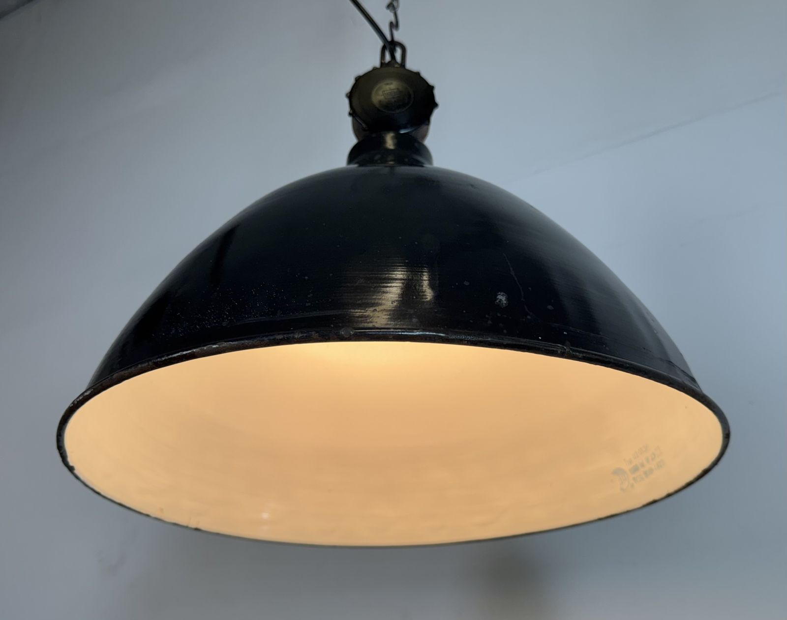 East German Black Enamel Factory Light By Lbd Veb Leuchtenbau Dresden, 1950s photo for sale