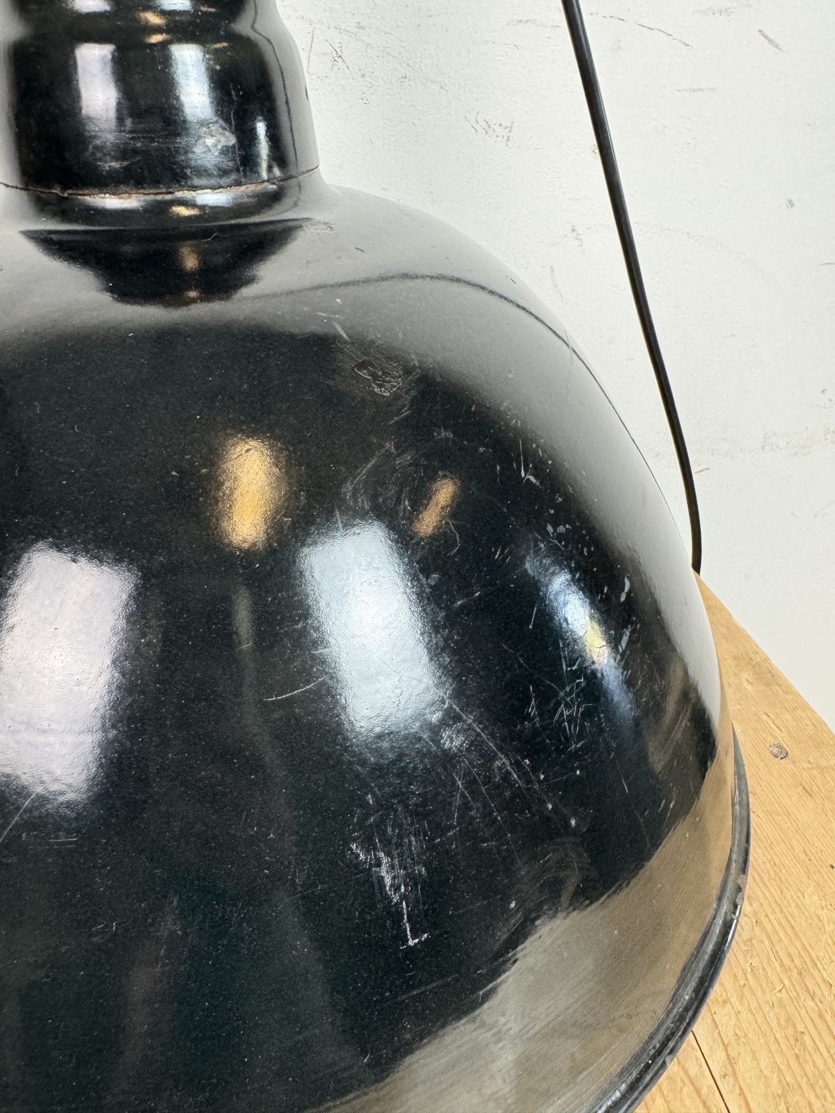 219.0 East German Black Enamel Factory Light By Lbd Veb Leuchtenbau Dresden, 1950s photo