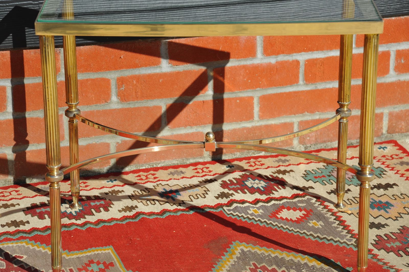 A Pair Of Mid C Maison Jansen Side Bout De Canape Brass And Glass Tables photo for sale