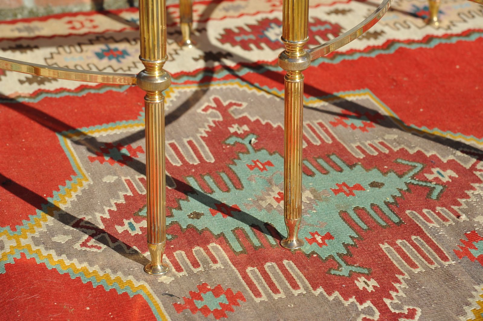 photo for sale A Pair Of Mid C Maison Jansen Side Bout De Canape Brass And Glass Tables