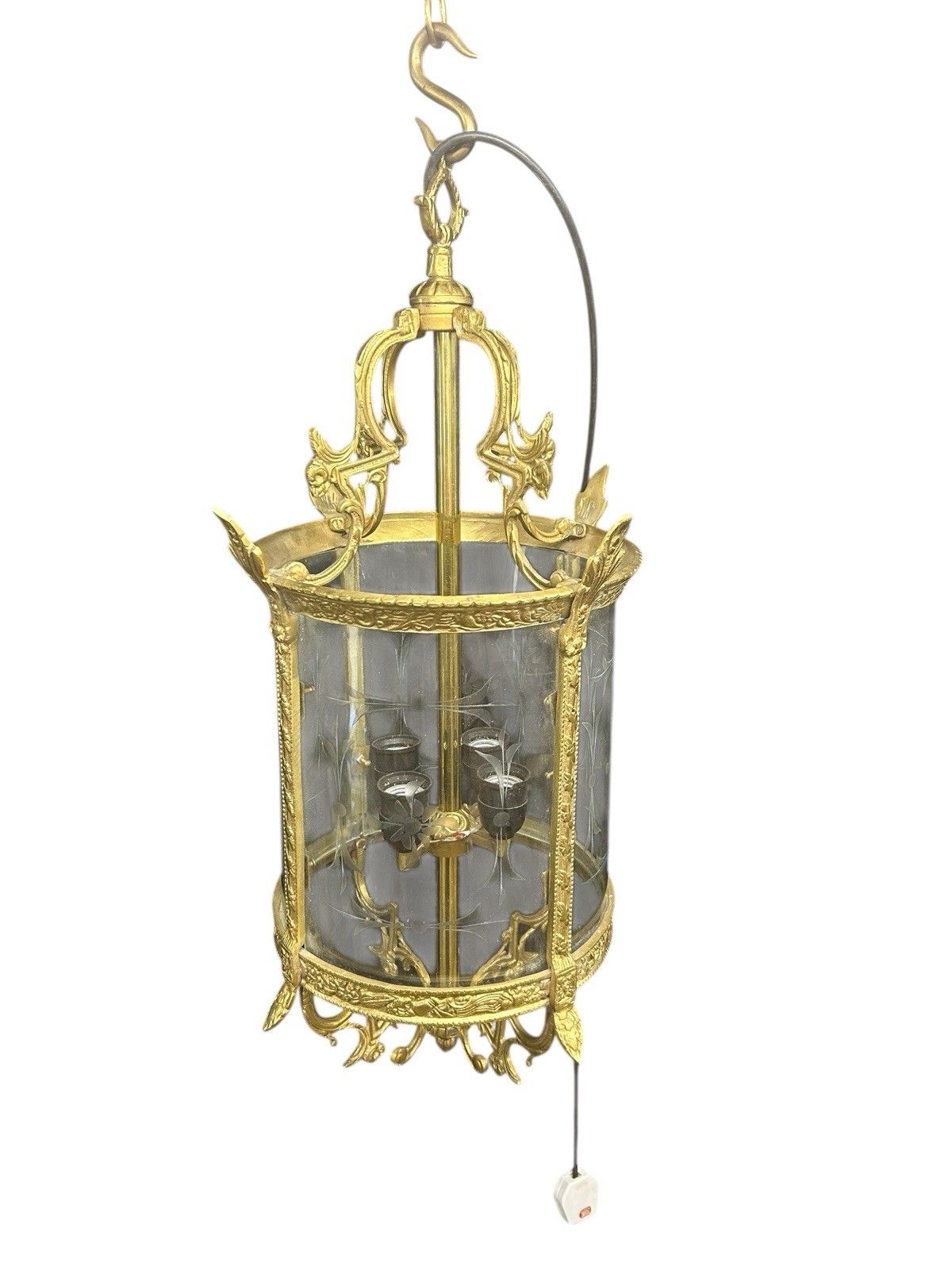 Antique Large Gilt French Lantern Ceiling Lamp Period Ormolu Brass Old Etched