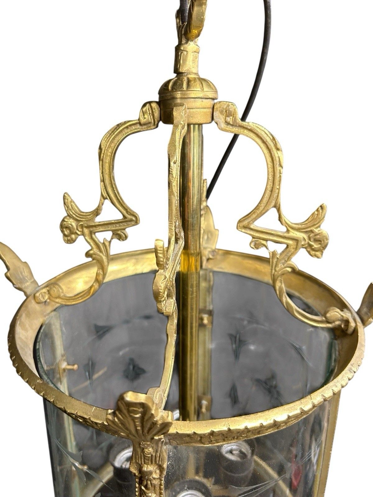 photo furniture Antique Large Gilt French Lantern Ceiling Lamp Period Ormolu Brass Old Etched