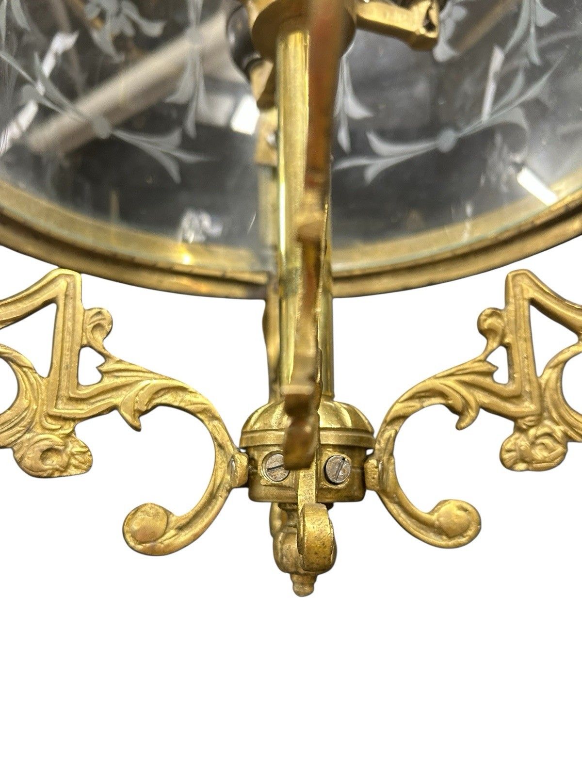Lighting Antique Large Gilt French Lantern Ceiling Lamp Period Ormolu Brass Old Etched photo