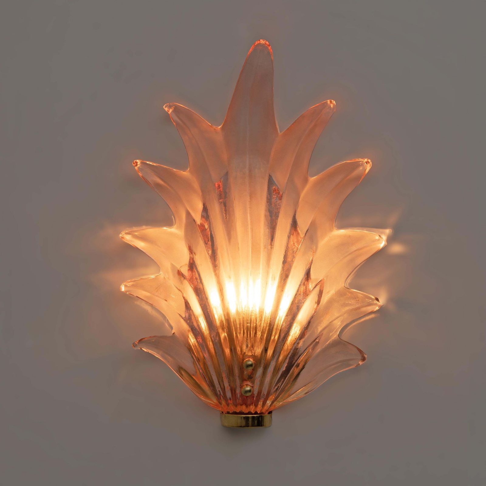Pair Barovier & Toso Style Modern Italian Murano Glass Leaf Sconces photo Lighting