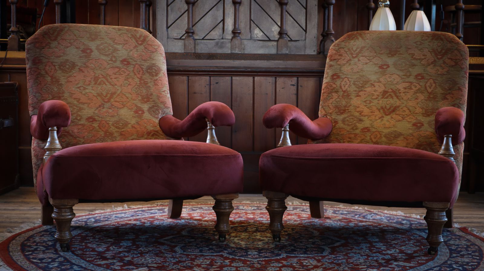 photo buy Stunning Pair John Sankey Byron Steamer Armchairs Footstools Kilim Rrp £10000 🚚