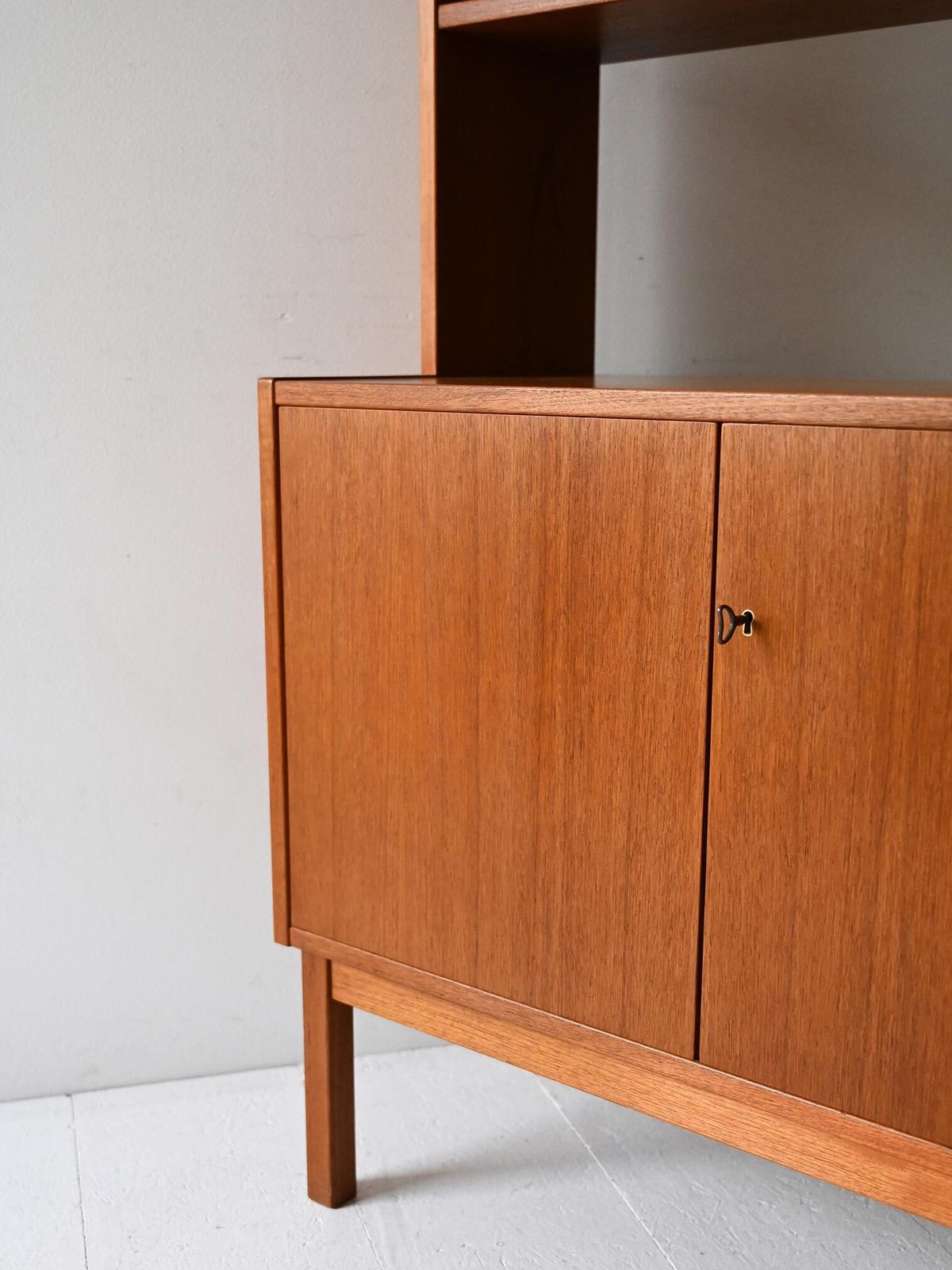 Vintage Scandinavian Bookcase With Hinged Doors And Open Shelves photo vinterior
