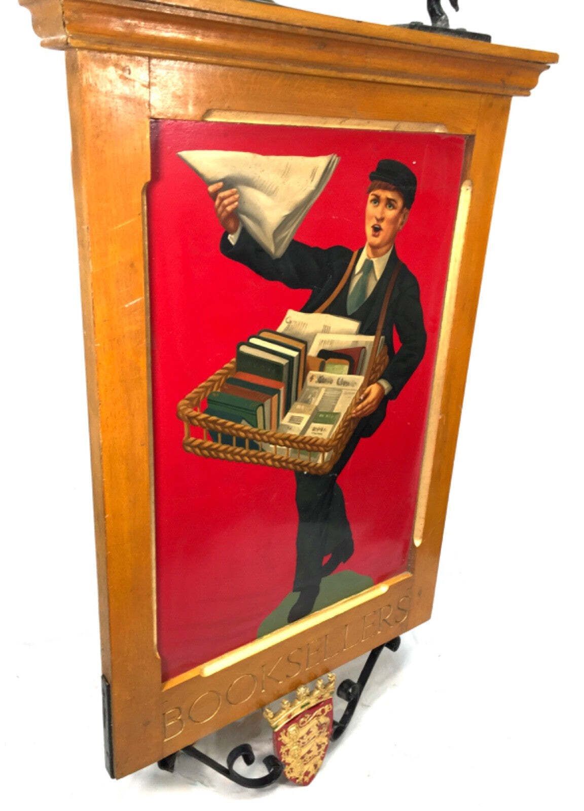 photo for sale Antique Advertising Large 1930s W. H. Smith Painted Newsboy Hanging Shop Sign