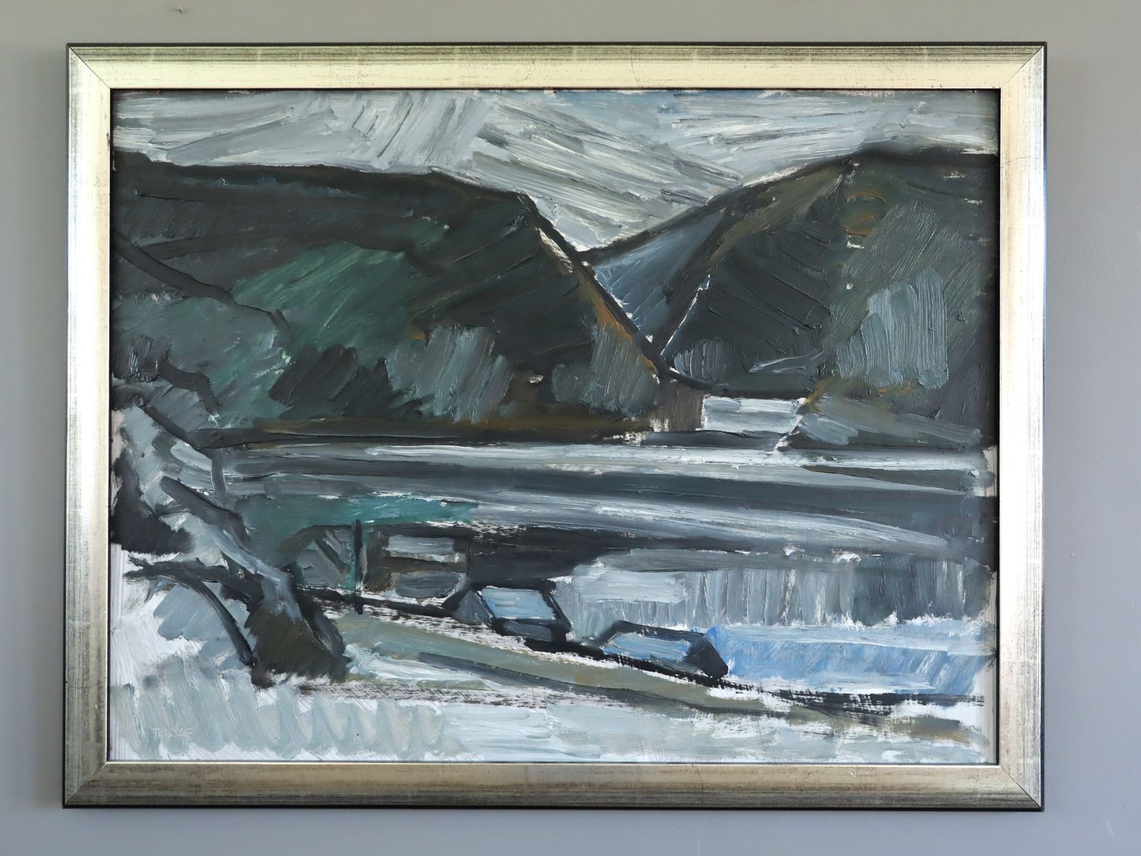 Winter Valley Oil Painting, Mid 20th Century
