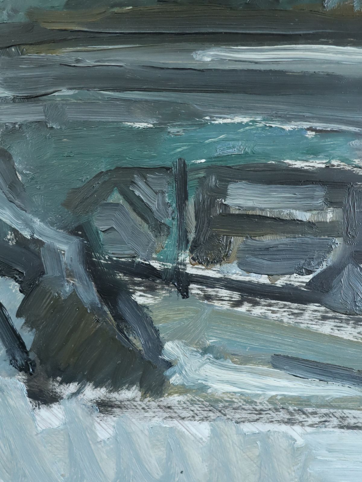 photo for sale Winter Valley Oil Painting, Mid 20th Century