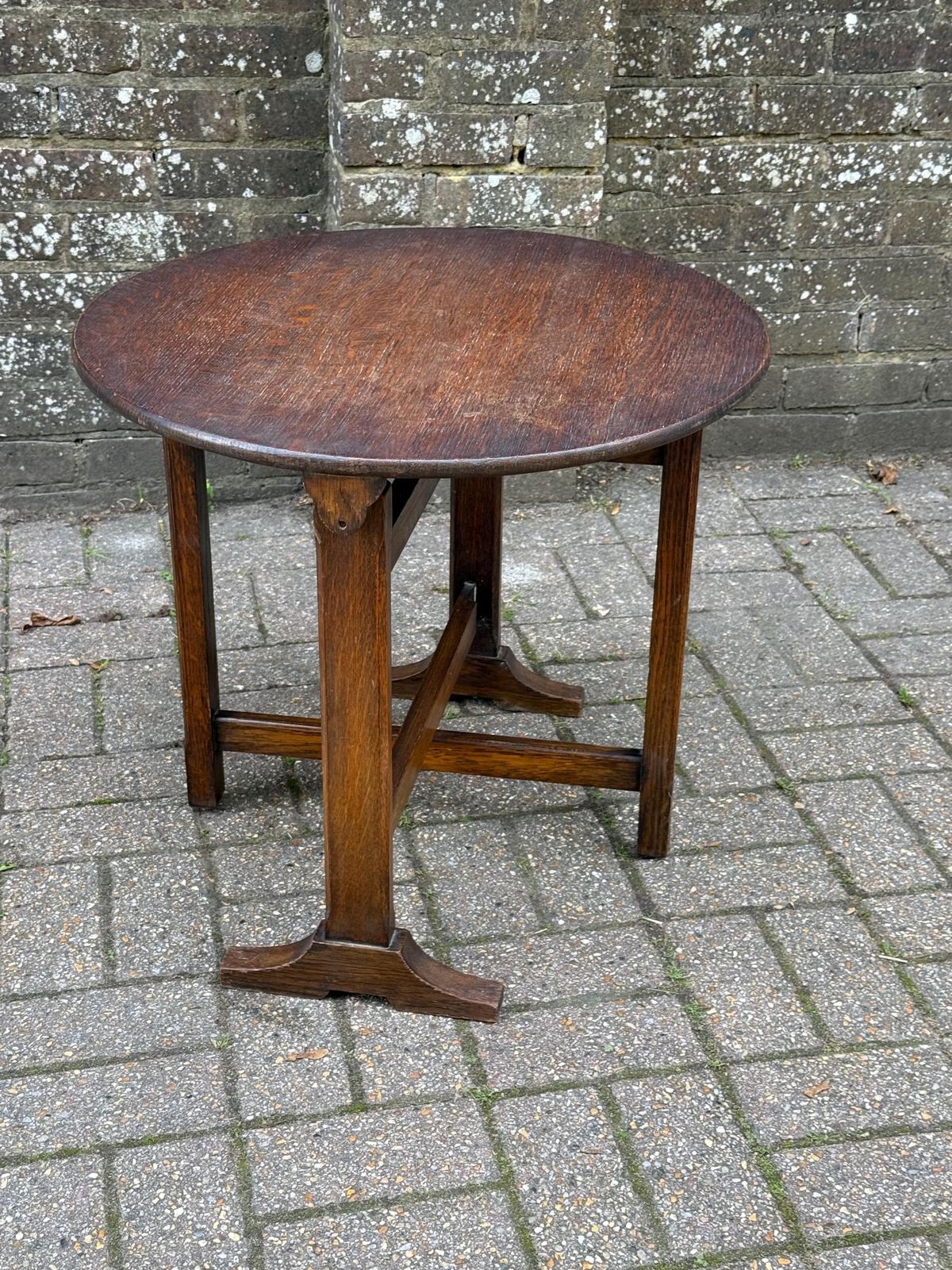 Antique Oak Gateleg Folding Table | English Arts & Crafts Style Solid Oak Round Side Table C.1920s–30s photo furniture