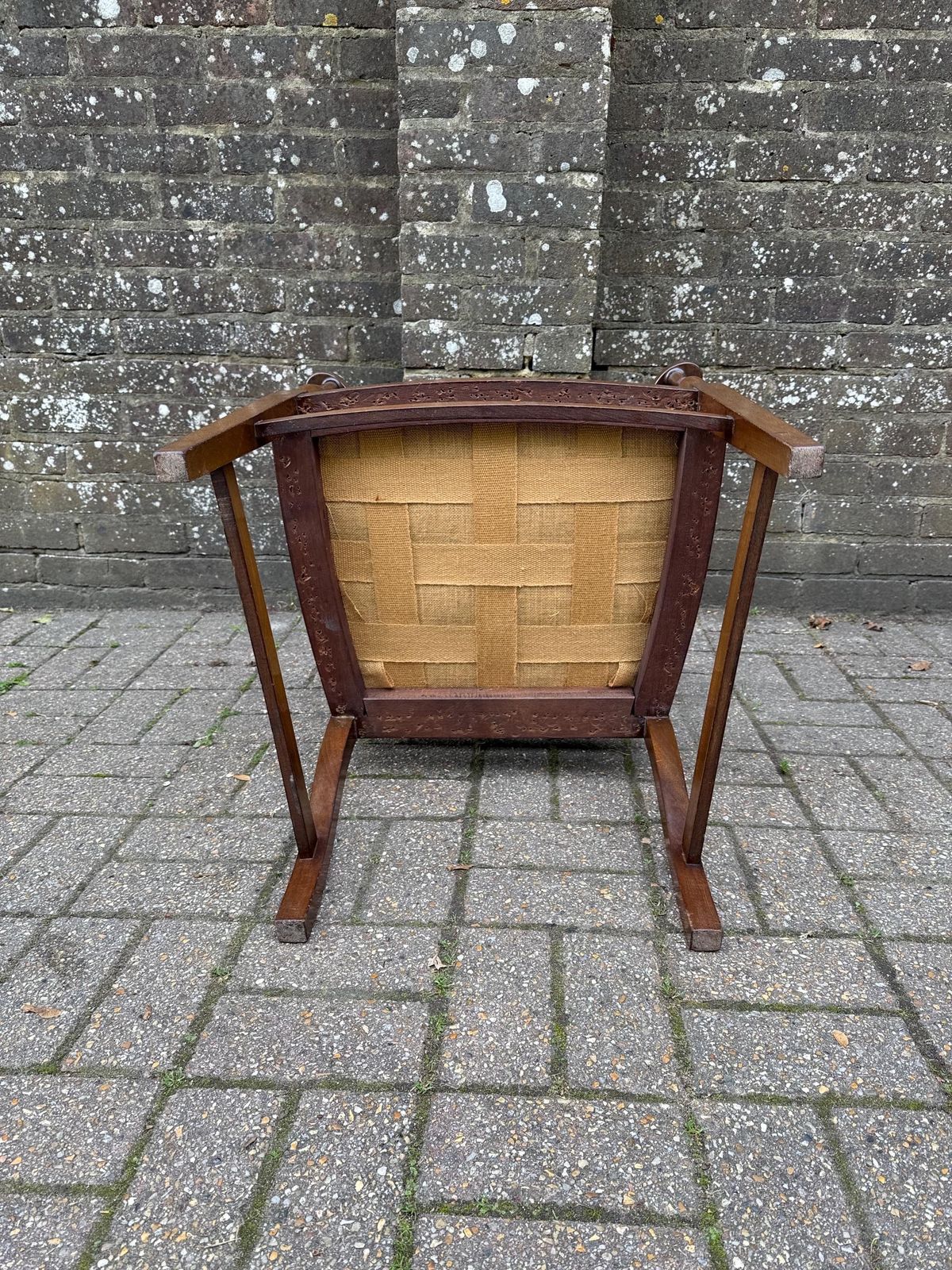 photo for sale Antique 1920s  30s Edwardian Revival Mahogany Armchair With Floral Upholstery, Antique Carver Chair Early 1900s England