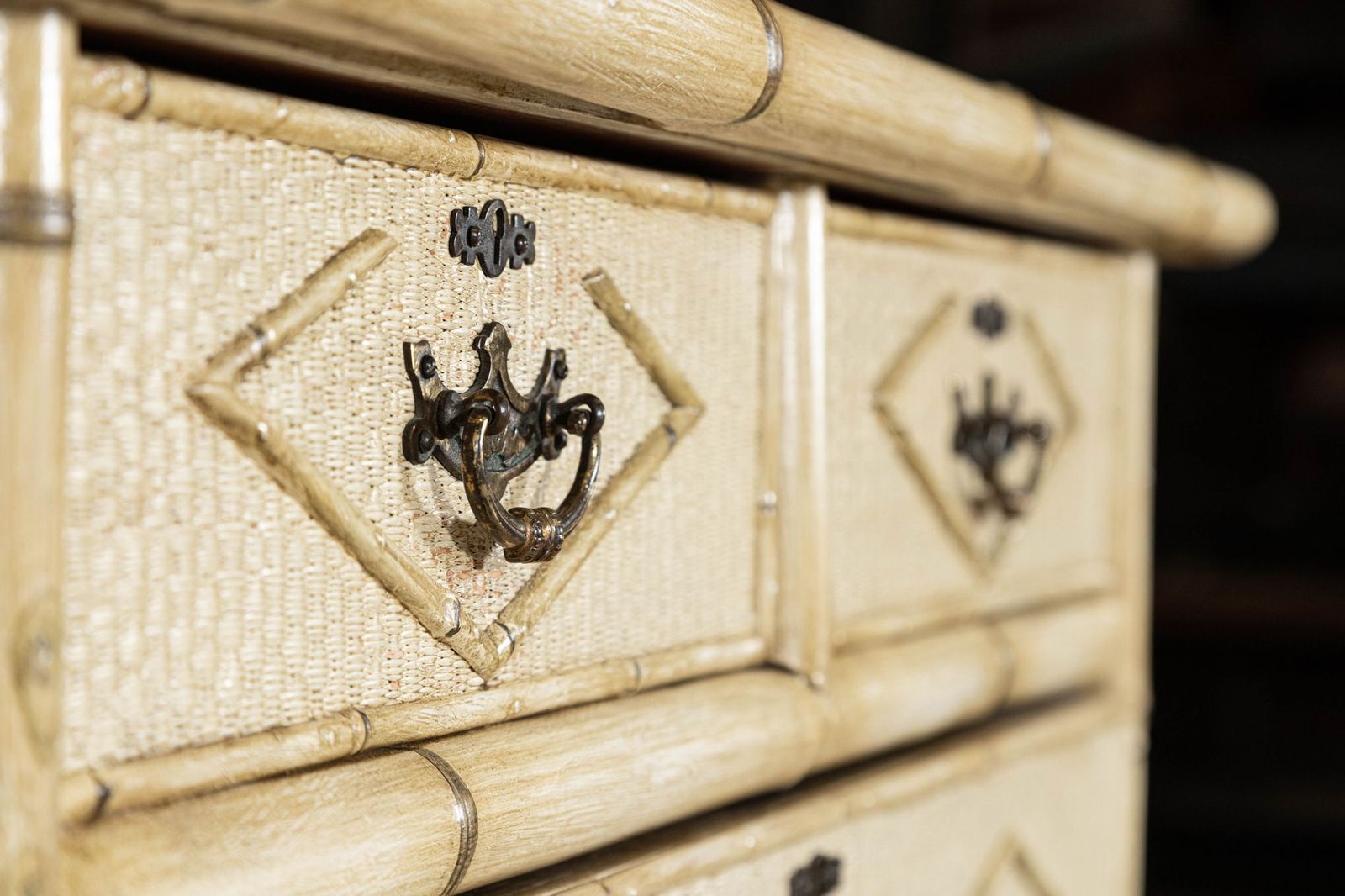 photo furniture 19thc English Painted Bamboo Chest Drawers
