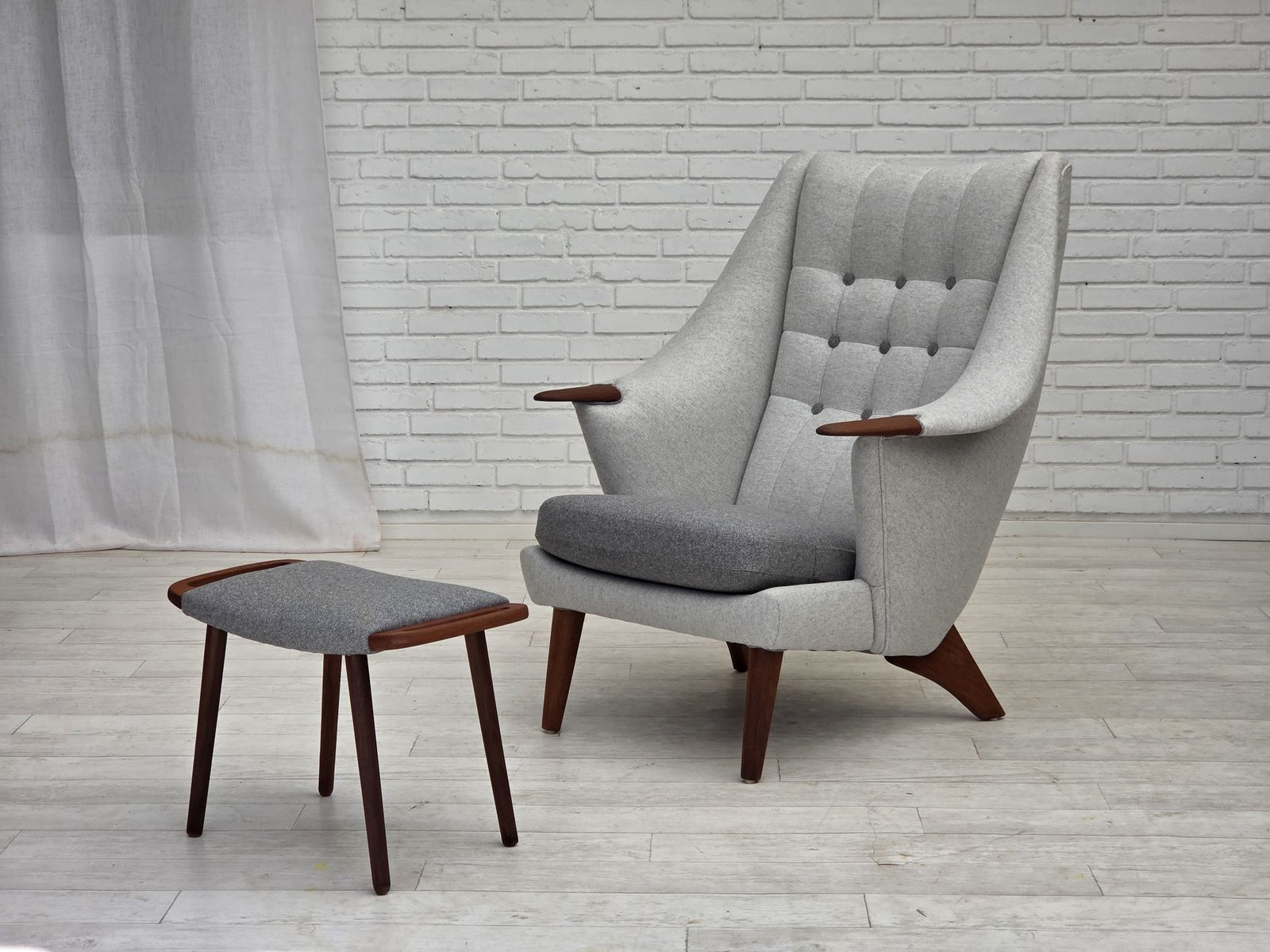 Furniture 1970s, Danish High Backed Armchair, Wool, Teak Wood. photo