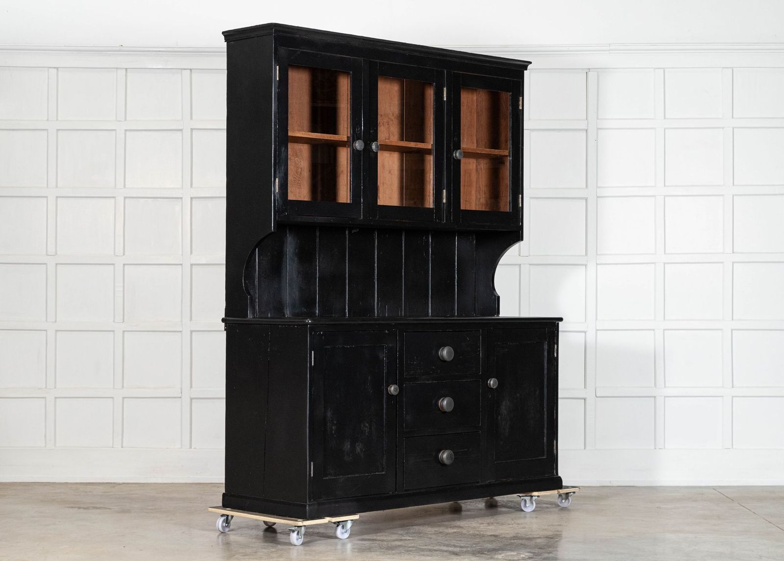 Large Ebonised 19thc English Pine Butlers Pantry Cabinet photo for sale