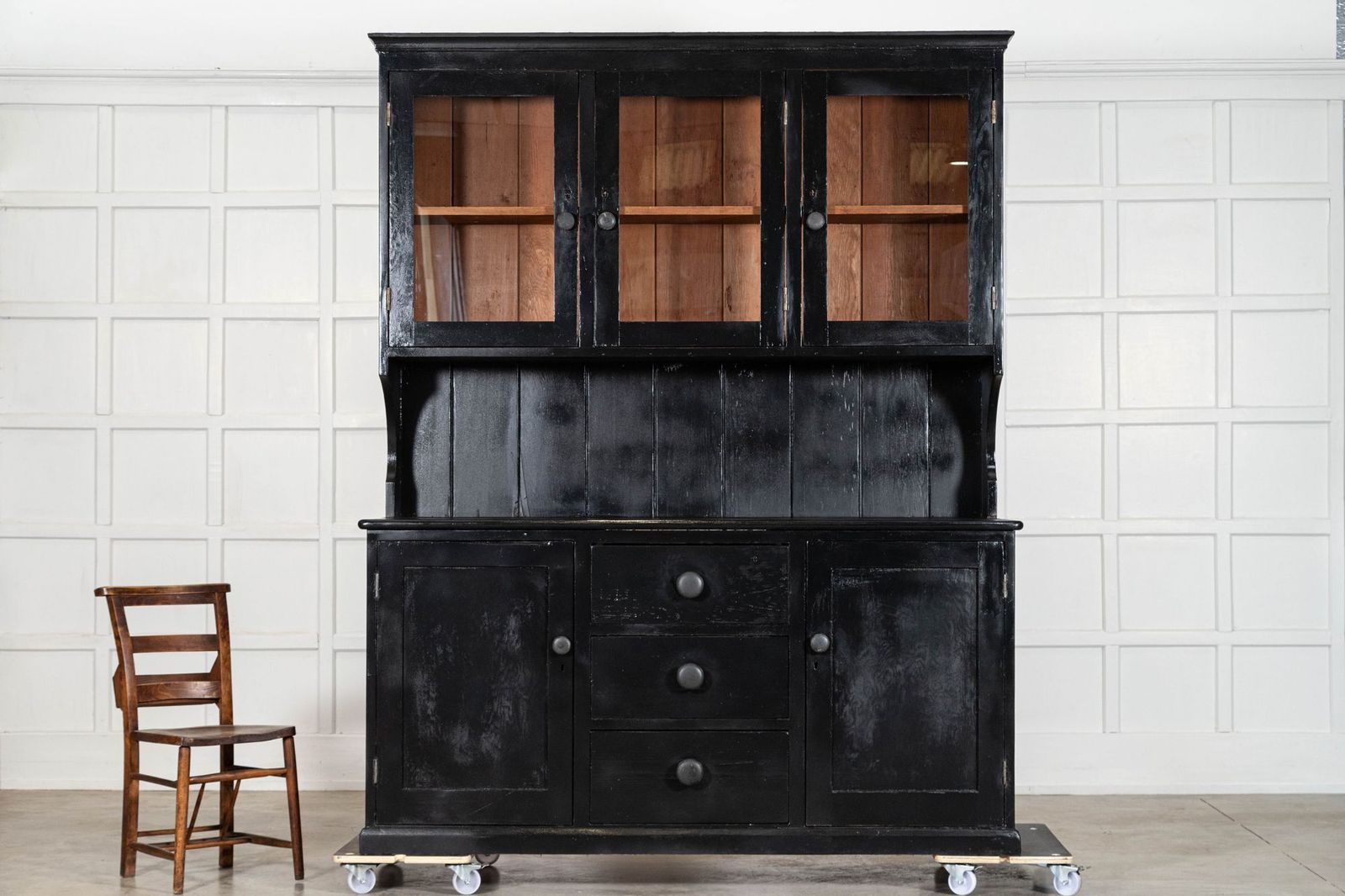 Large Ebonised 19thc English Pine Butlers Pantry Cabinet photo Furniture
