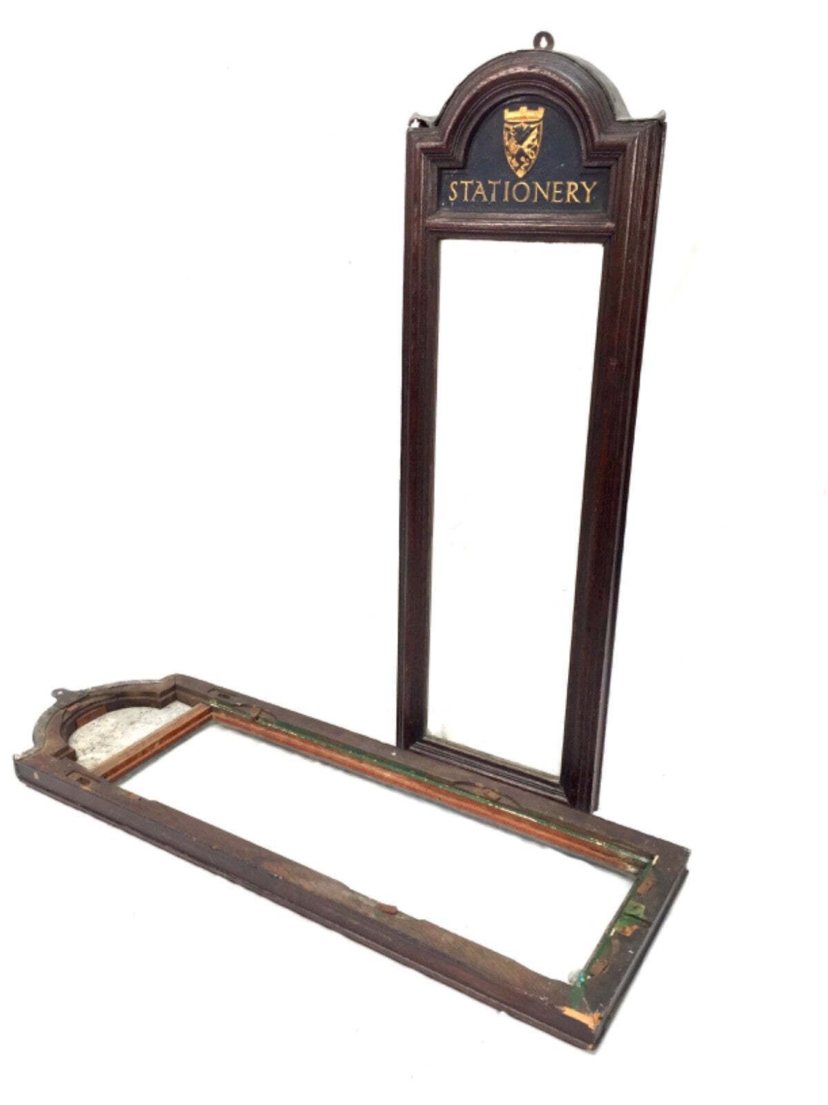 1100.0 Antique Advertising Pair Of Oak Framed W H Smiths Wallhanging Frames Signs C1930 photo