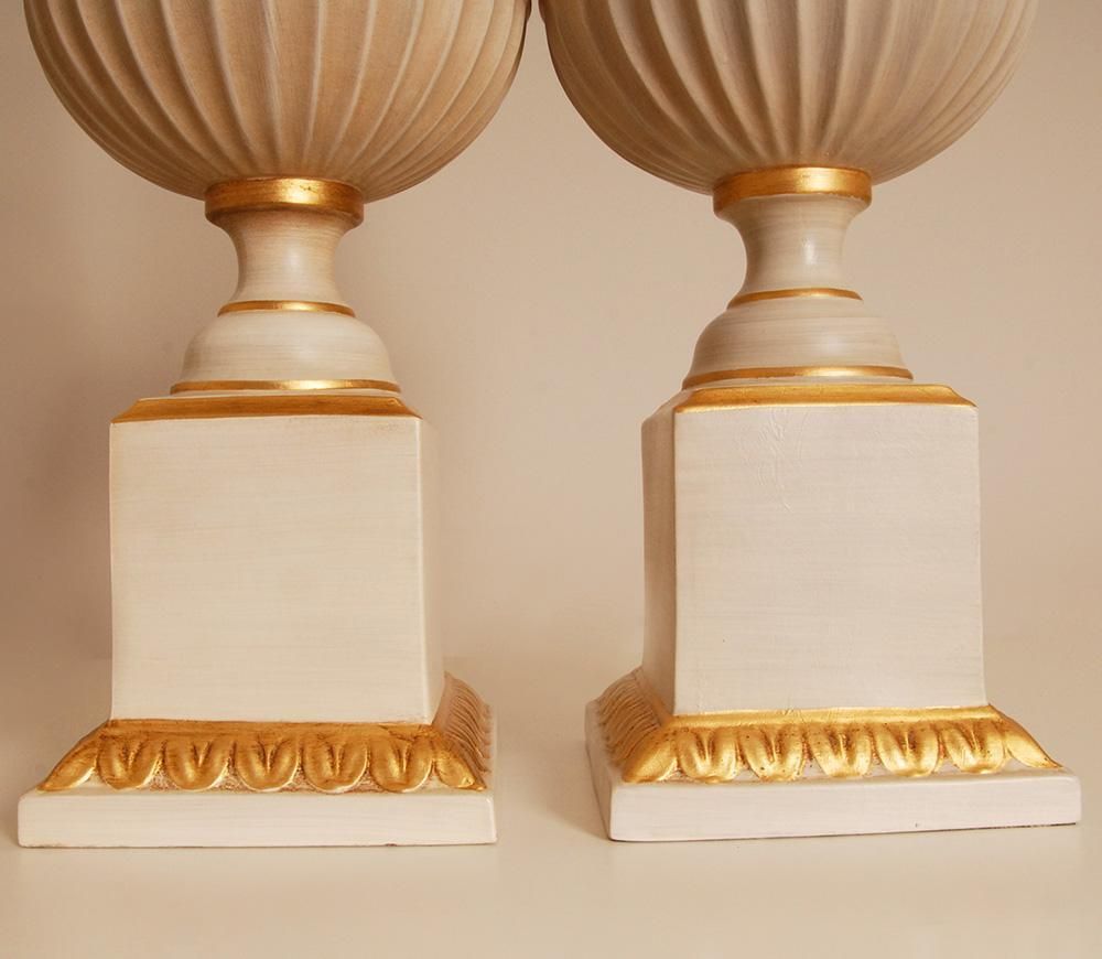 Vintage French Table Lamps White And Gold Ceramic 1970s Vase Lamps Neoclassical photo furniture