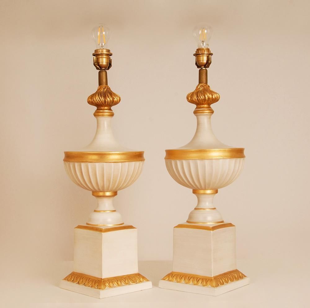 Vintage French Table Lamps White And Gold Ceramic 1970s Vase Lamps Neoclassical photo 2404.0