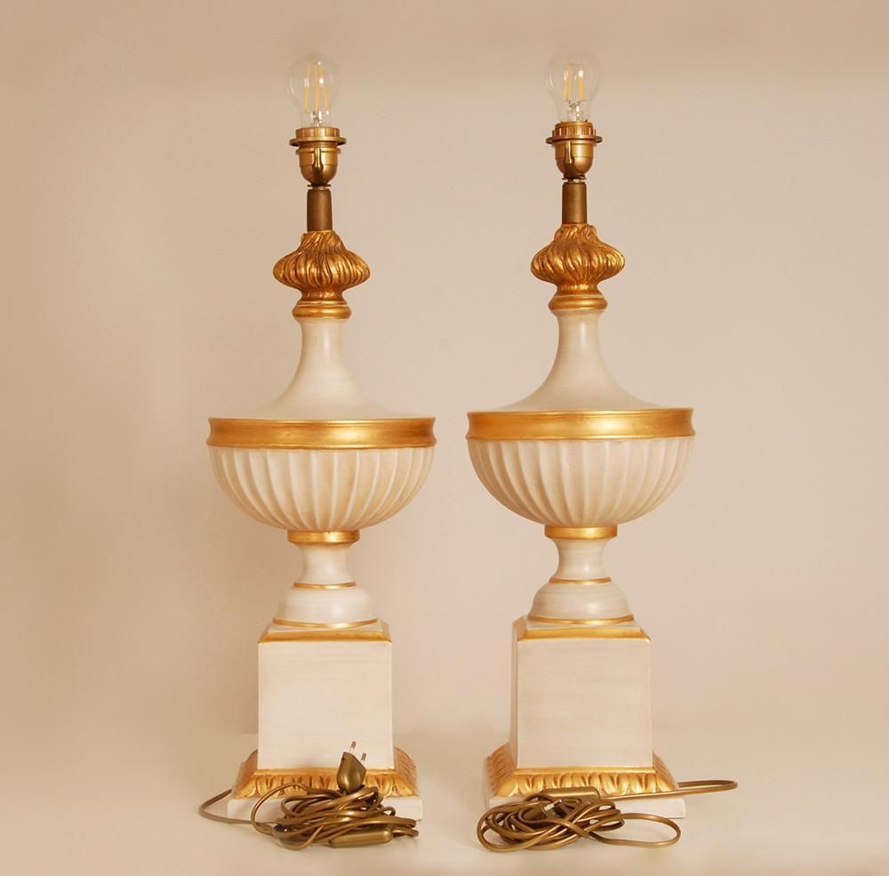 Vintage French Table Lamps White And Gold Ceramic 1970s Vase Lamps Neoclassical photo vintage