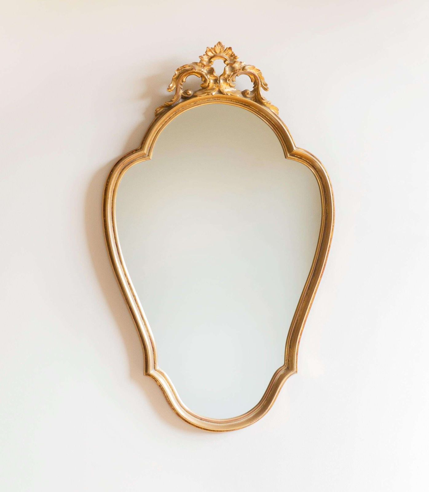 Large Golden Mirror, Deknudt, Belgian Arch Mirror, Baroque Wall Mirror, Scalloped Gold Leaf Frame, Made In Belgium