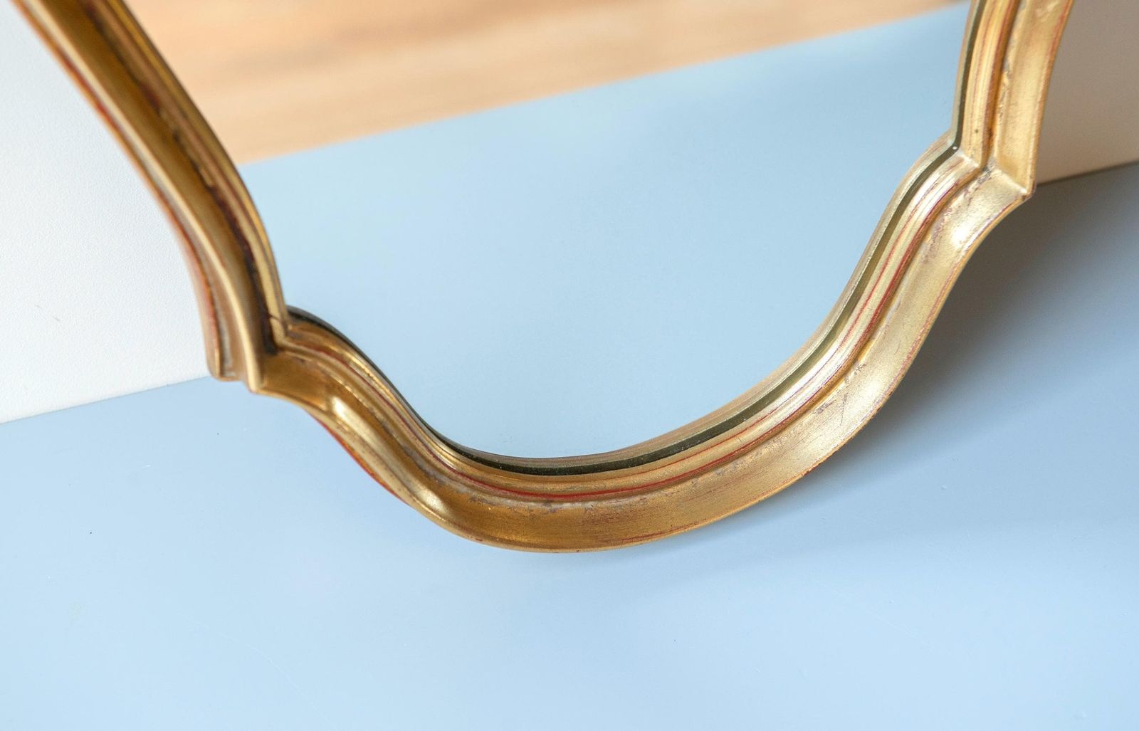 Large Golden Mirror, Deknudt, Belgian Arch Mirror, Baroque Wall Mirror, Scalloped Gold Leaf Frame, Made In Belgium photo vinterior