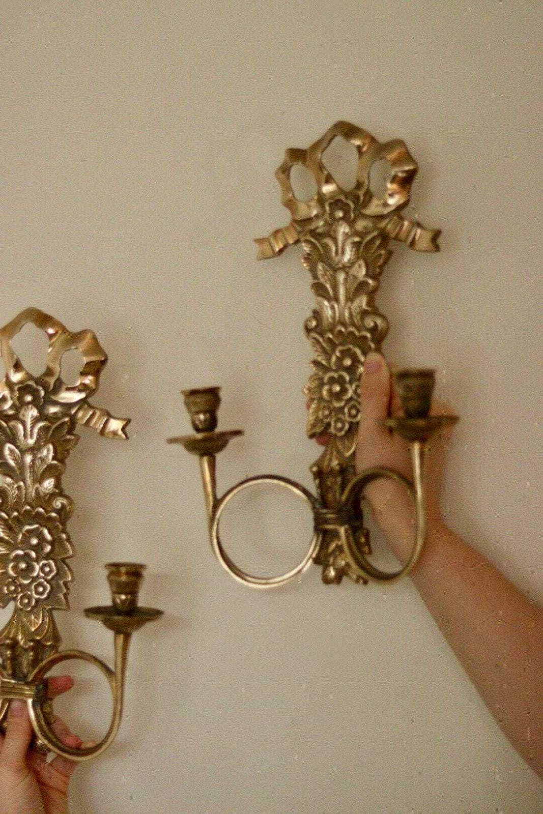 Pair Of Mid Century Italian Brass Bow Sconces photo Home Decor