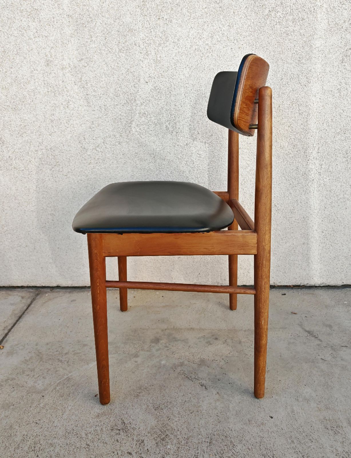 Pair Of Mid Century Dining Chairs In Teak And Vinyl, Designed By Sven Chrobat photo vintage