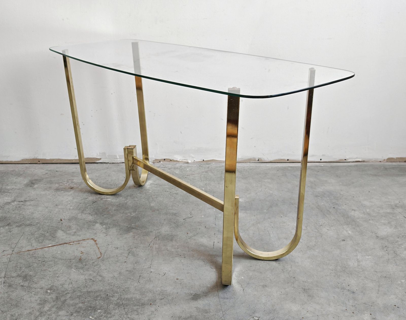 photo for sale Mid Century Console Table In Galvanized Aluminum With Glass Top, Germany 1970s
