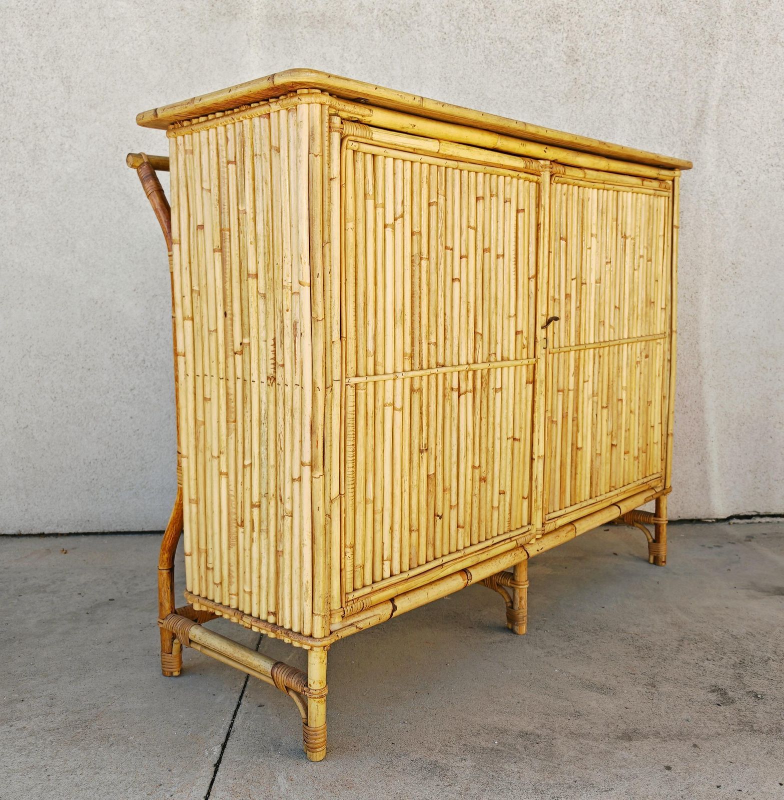 photo furniture Mid Century Modern Dry Bar Done In Bamboo, Design Attr. To Tito Agnoli