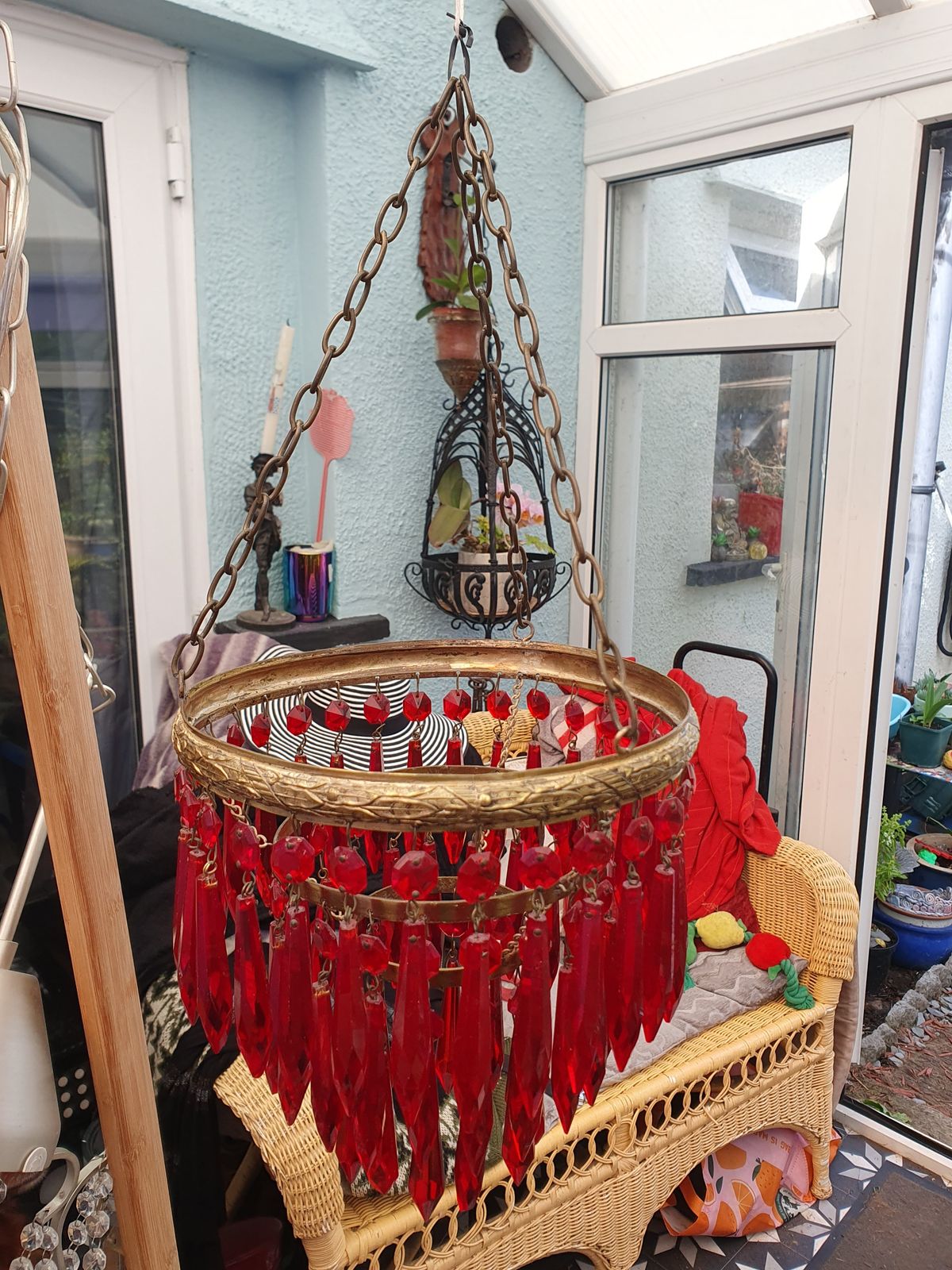Three Tiered Red Crystal Glass French Chandelier photo furniture