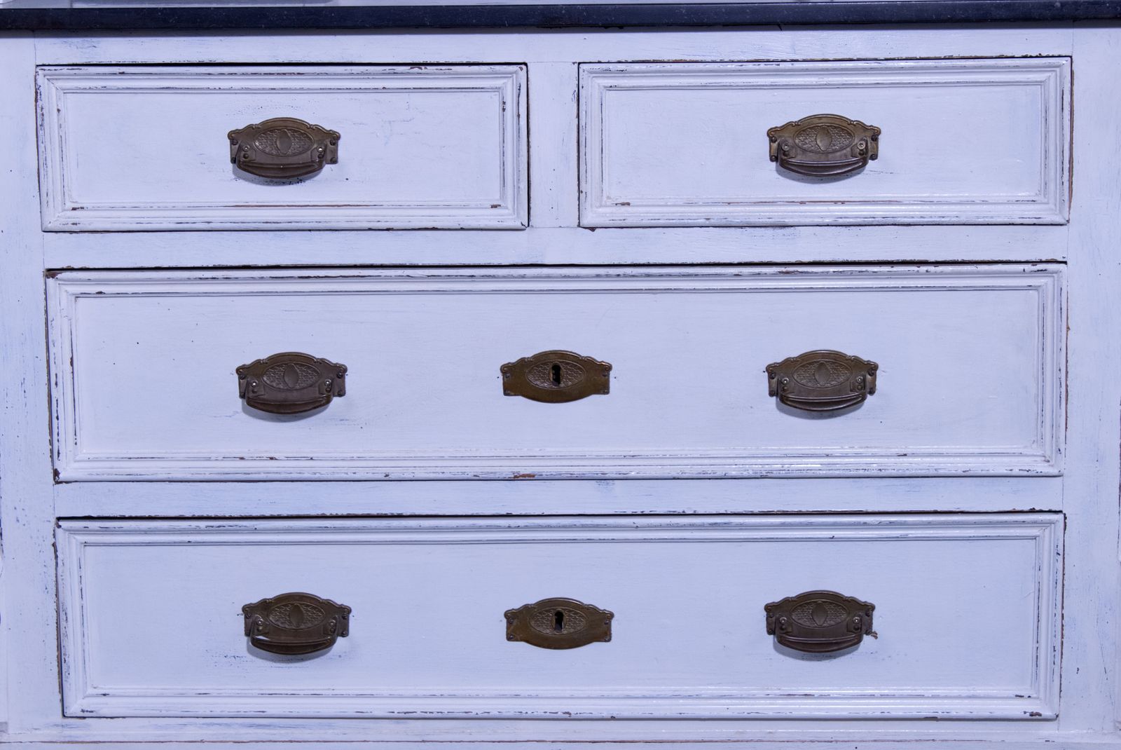 Antique White Pine Chest Of 4 Drawers With Marble Top And Mirror, Late 19th Century photo Furniture