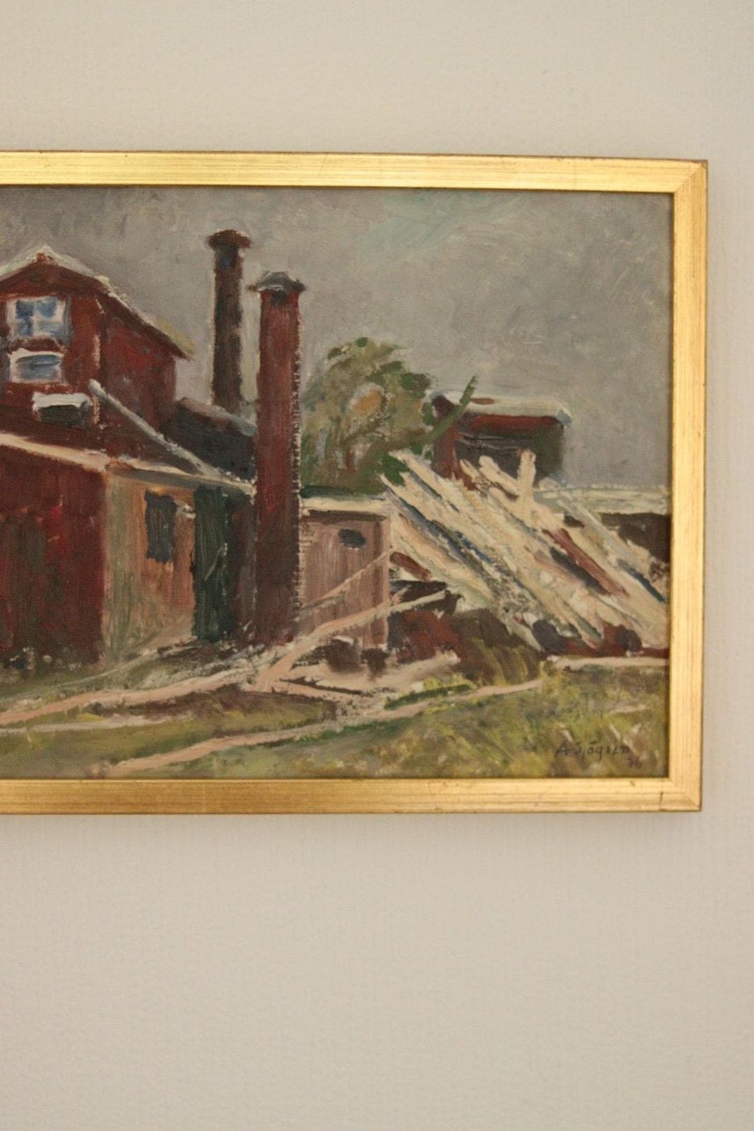 Original Mid Century Swedish Oil On Panel “House In The Country” By Axel Sjögren (1903–1985) – Vintage & Framed 30 X 38 Cm (11.8" X 15") photo Art